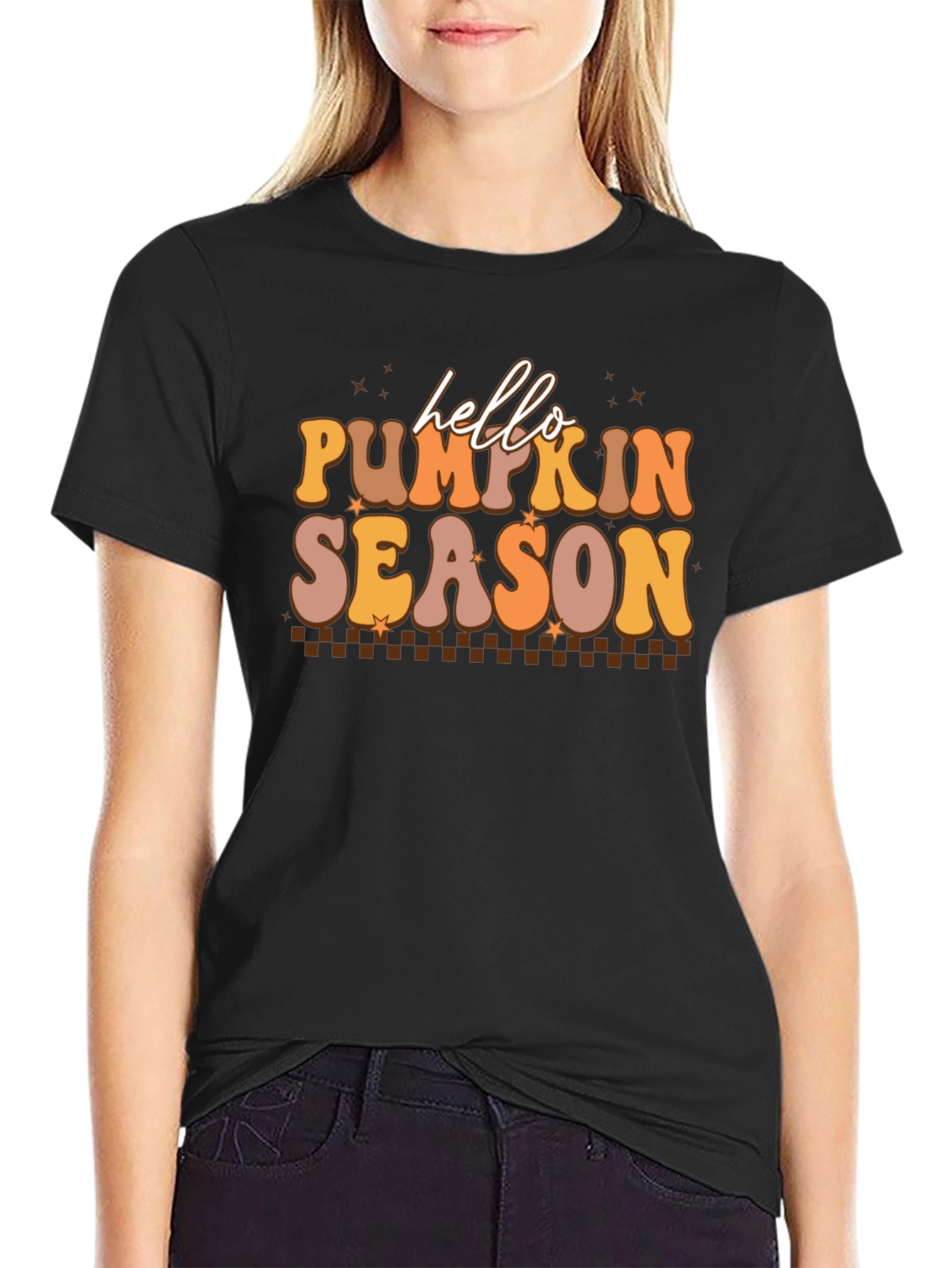 Hello Pumpkin Season Black Graphic Tee