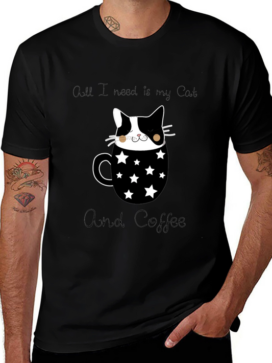 Cat & Coffee Graphic T-Shirt