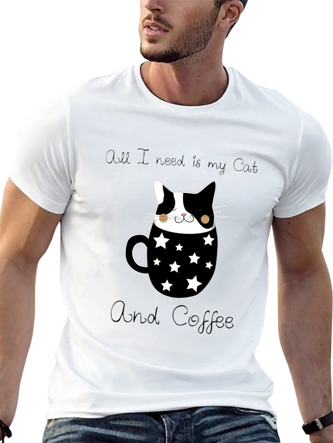 Cat & Coffee Graphic T-Shirt