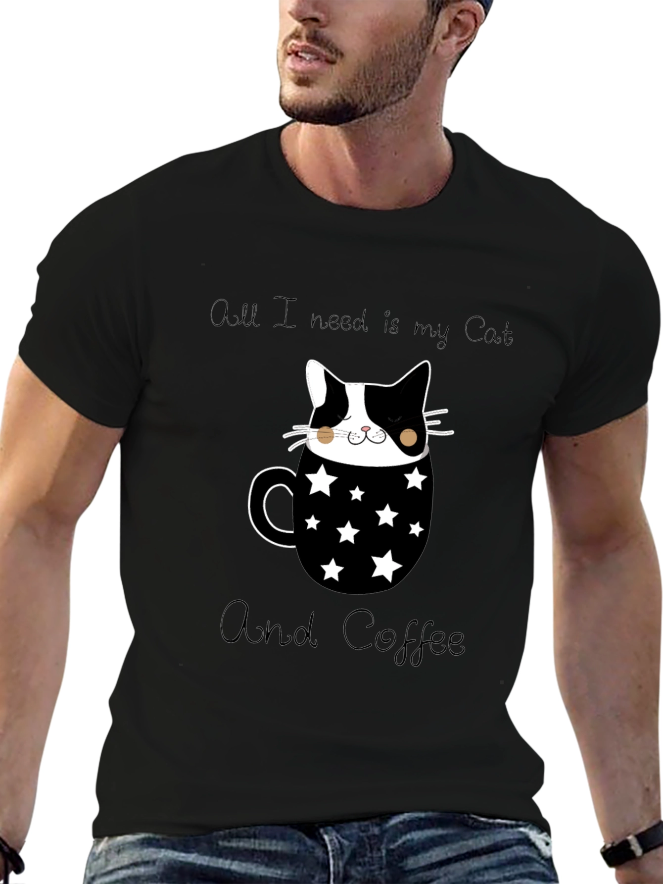 Cat & Coffee Graphic T-Shirt