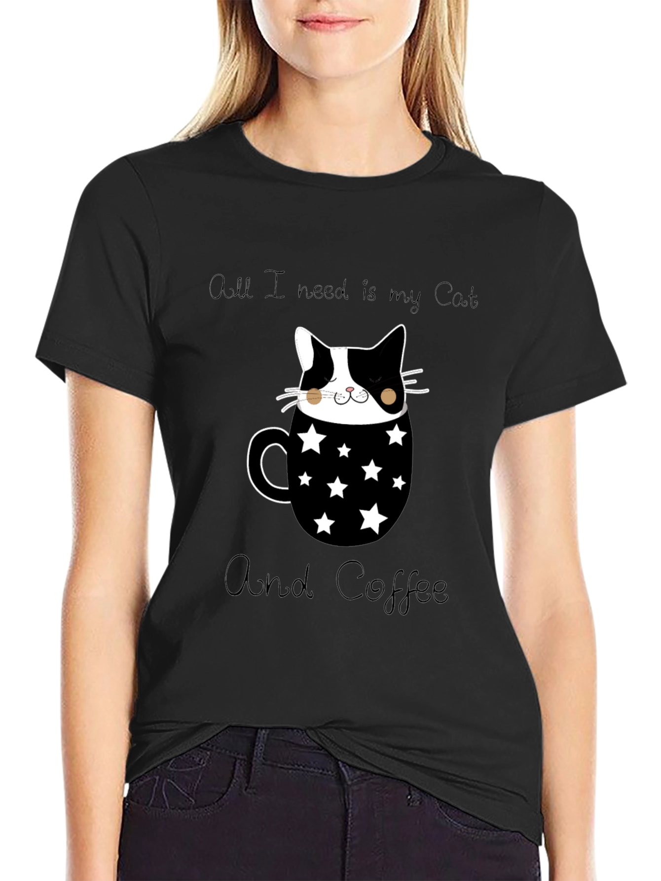 Cat & Coffee Graphic T-Shirt
