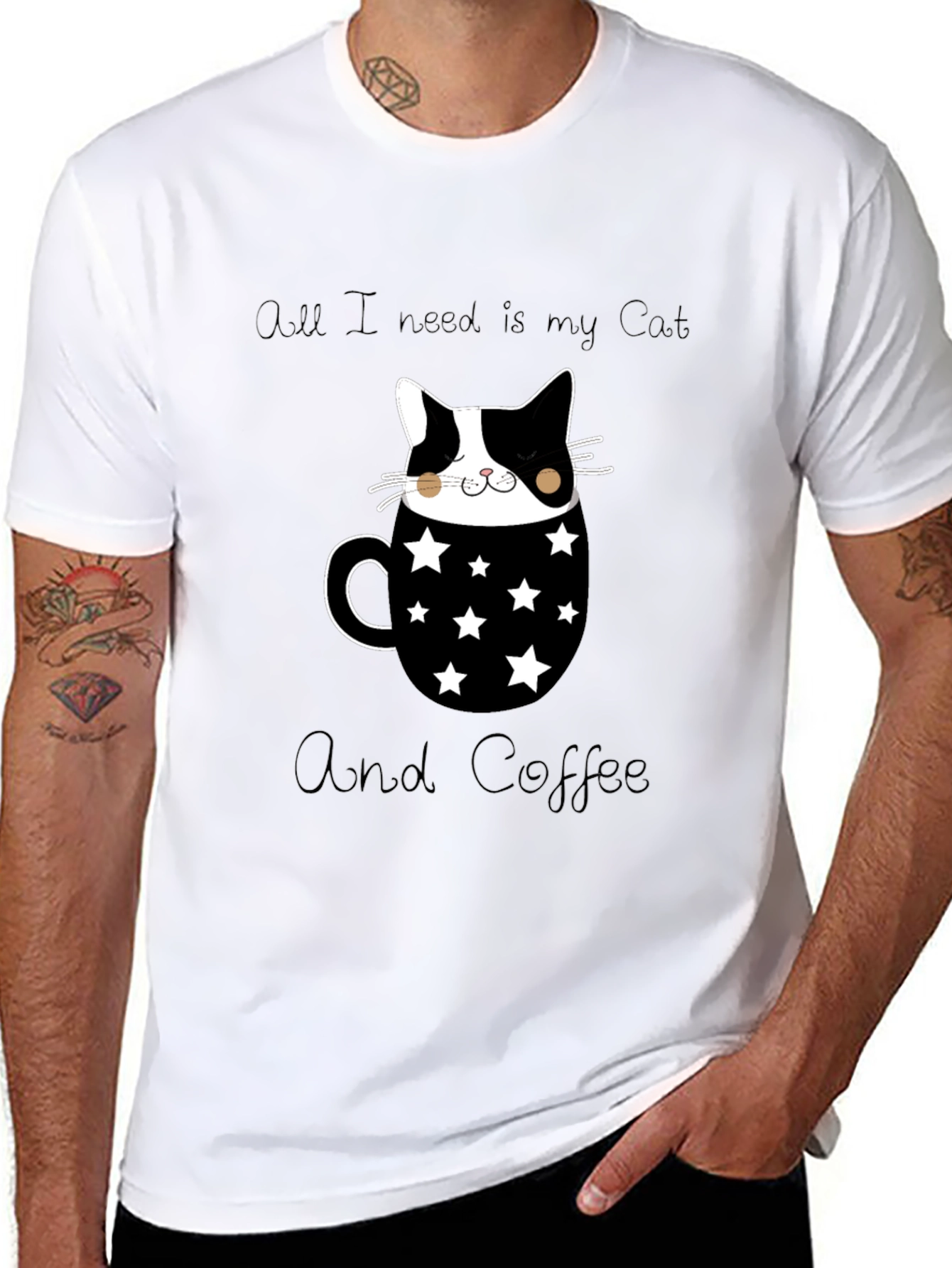 Cat & Coffee Graphic T-Shirt