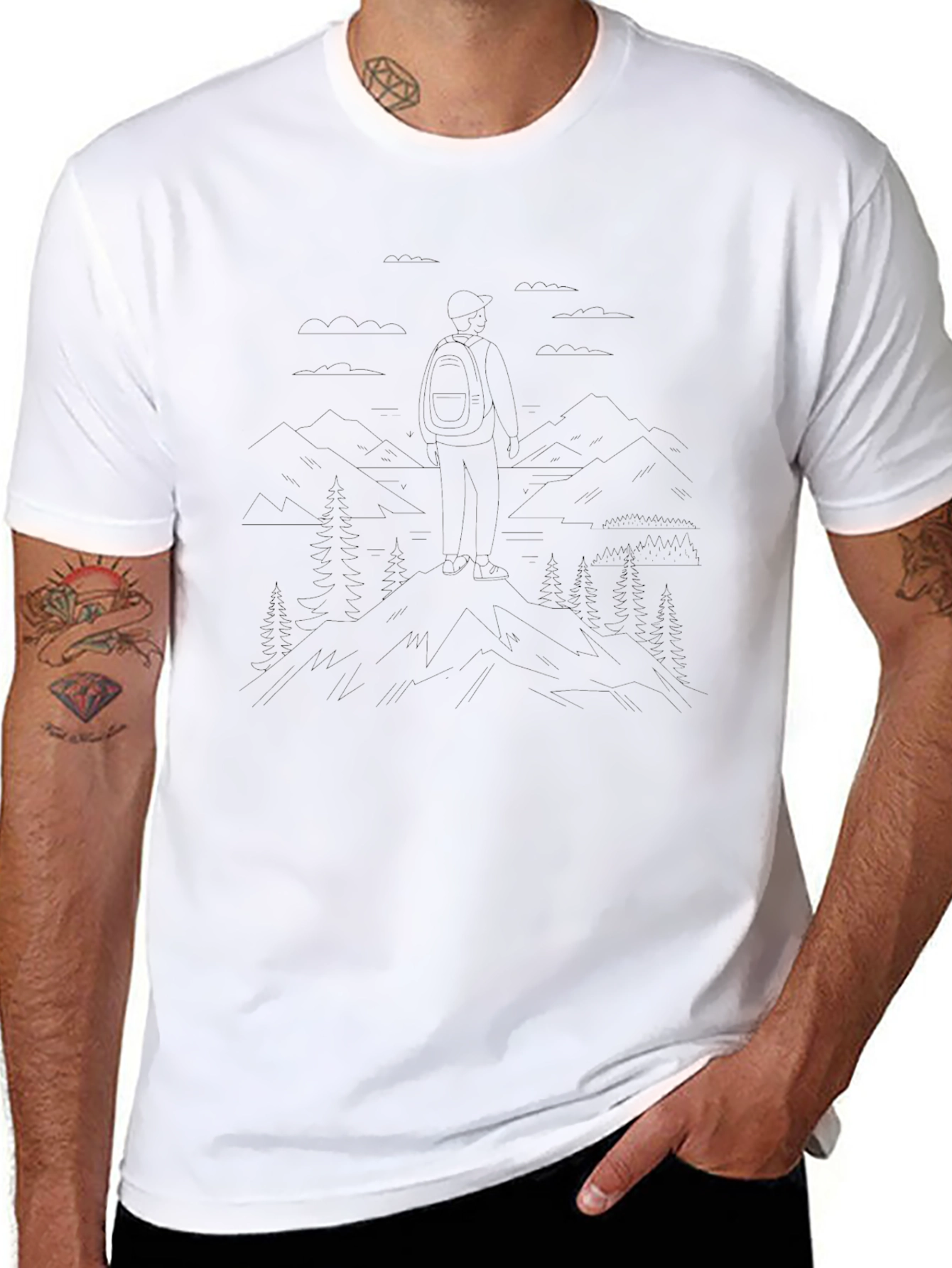 Mens Black Graphic Hiking Tee - Adventure Awaits