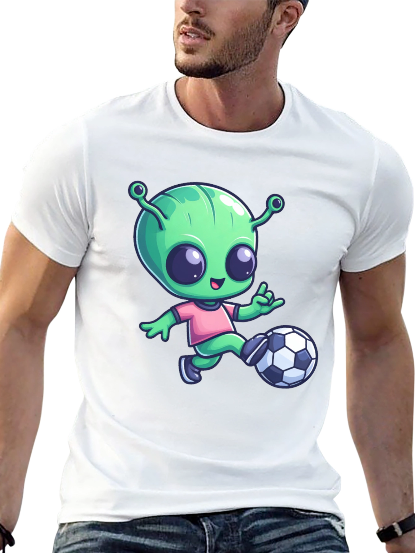 Alien Soccer T-Shirt - Fun Cartoon Design