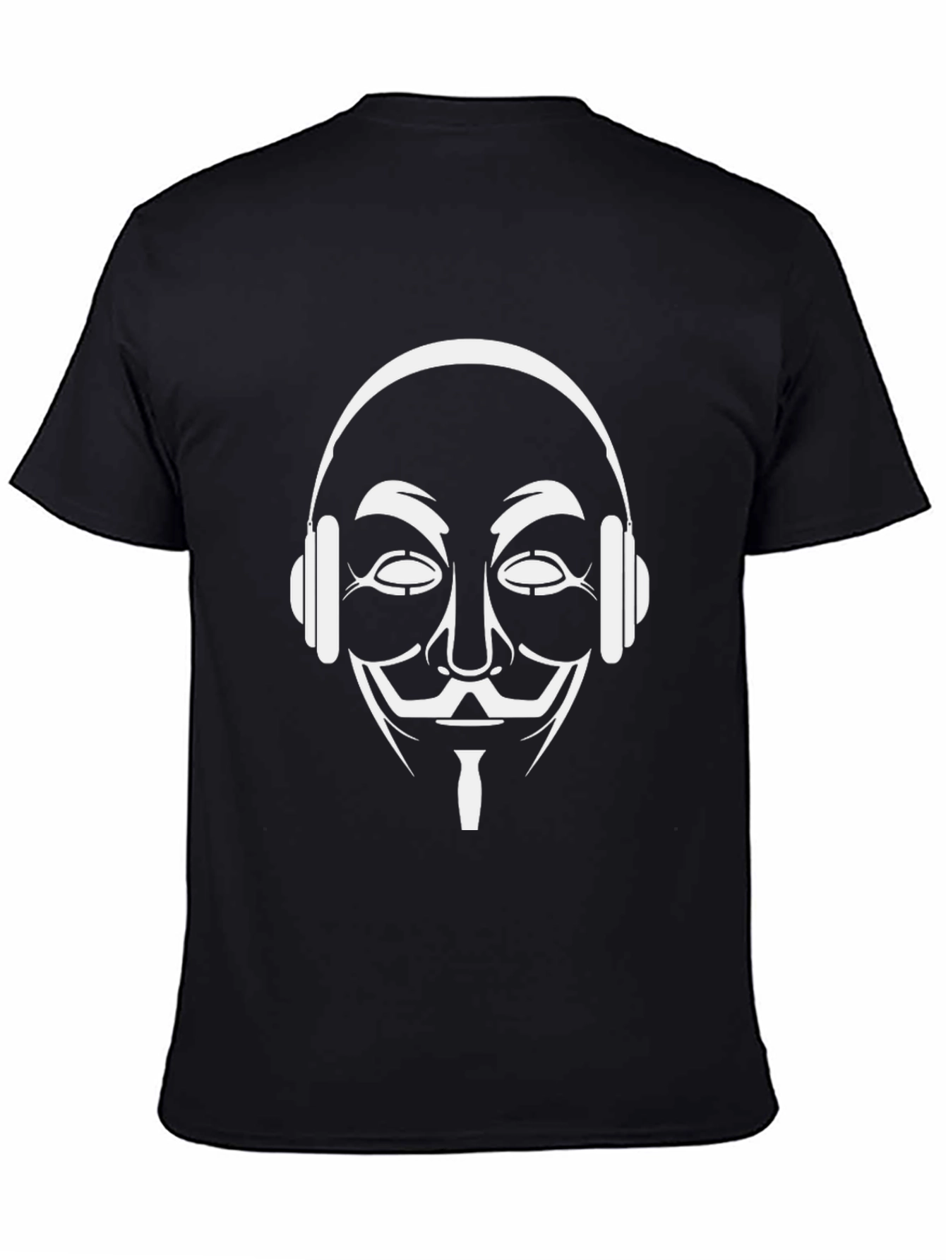 Black Graphic Tee - Anonymous Mask with Headphones