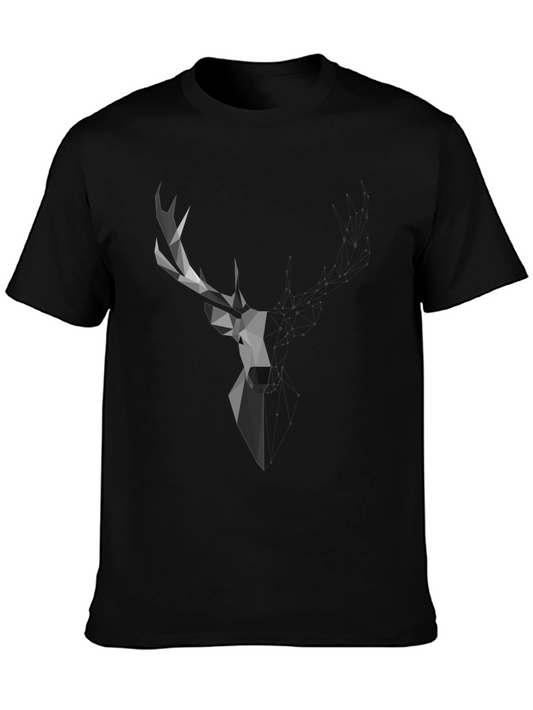 Geometric Deer Graphic Tee - Modern Black T-Shirt