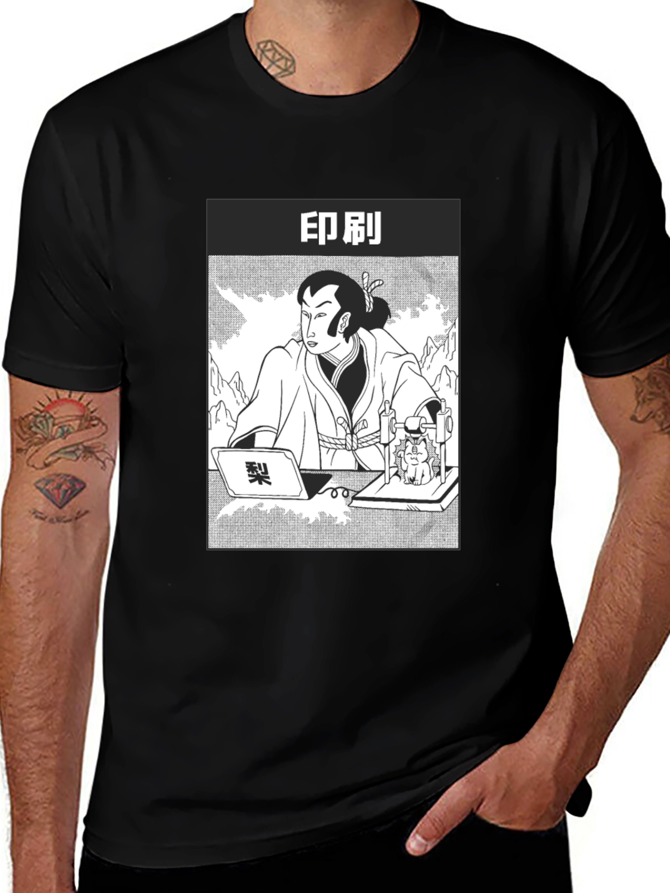 Samurai Comic Graphic Black T-Shirt