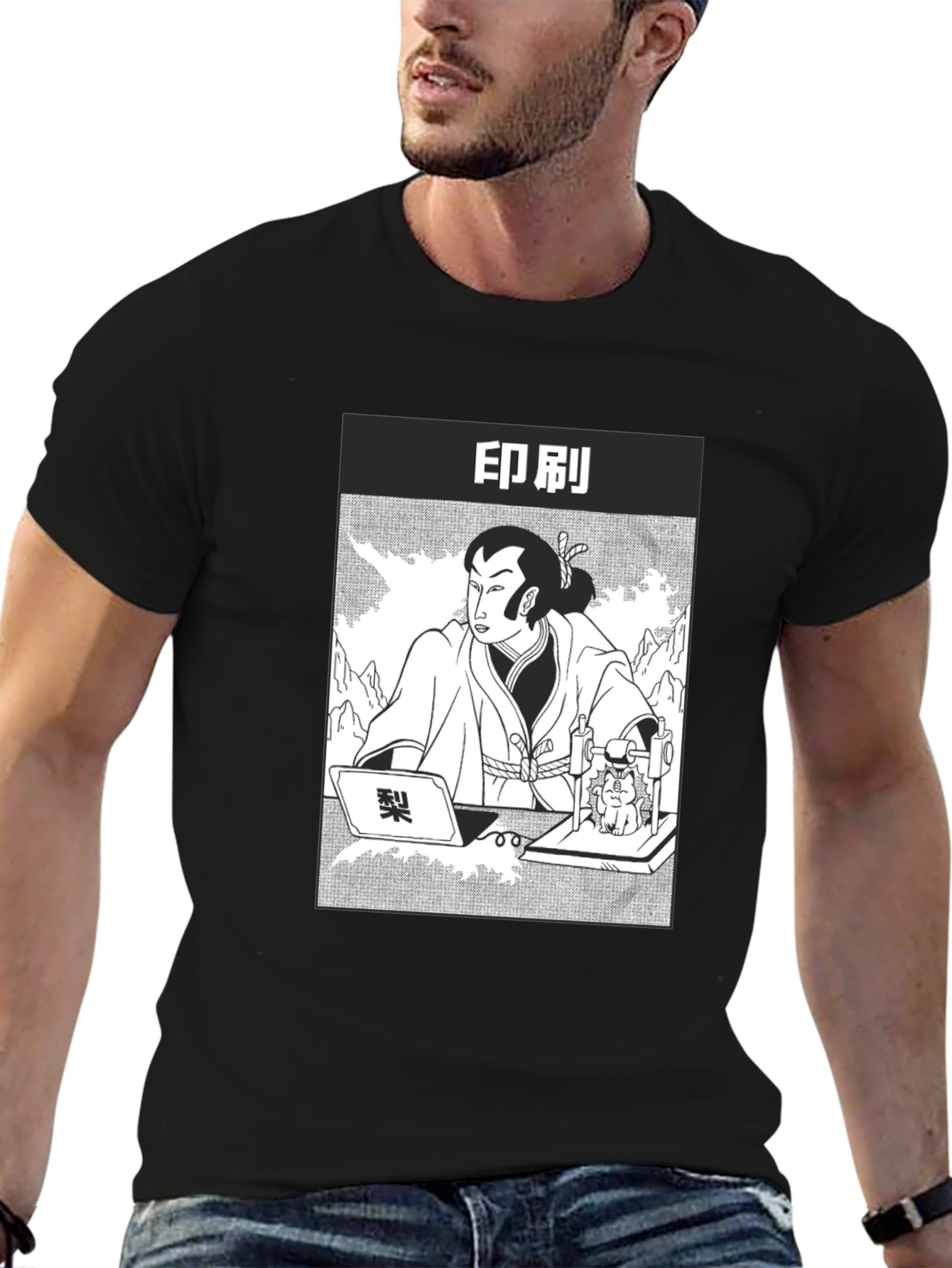Samurai Comic Graphic Black T-Shirt