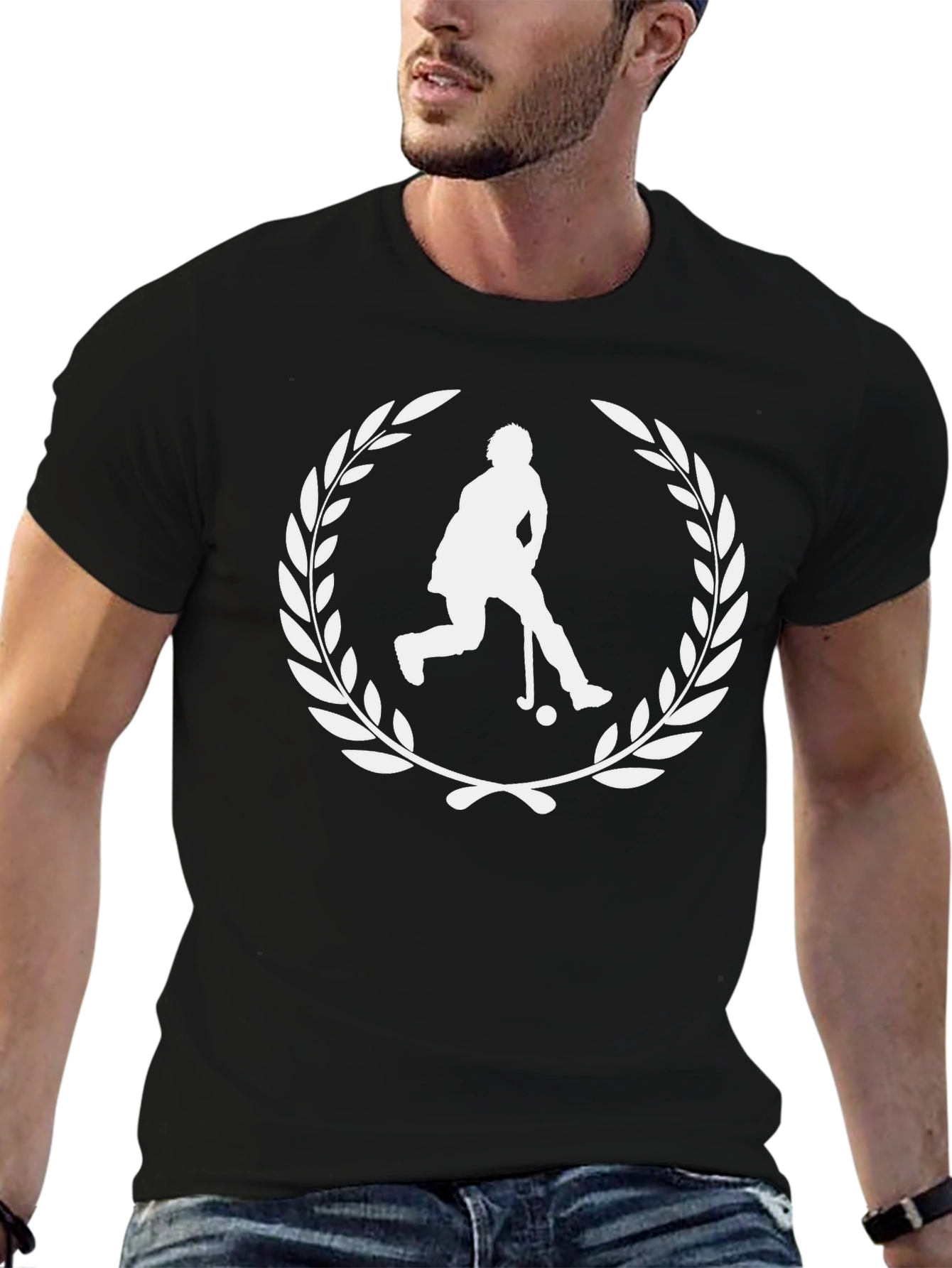 Hockey Player Laurel Wreath Graphic Tee - Black
