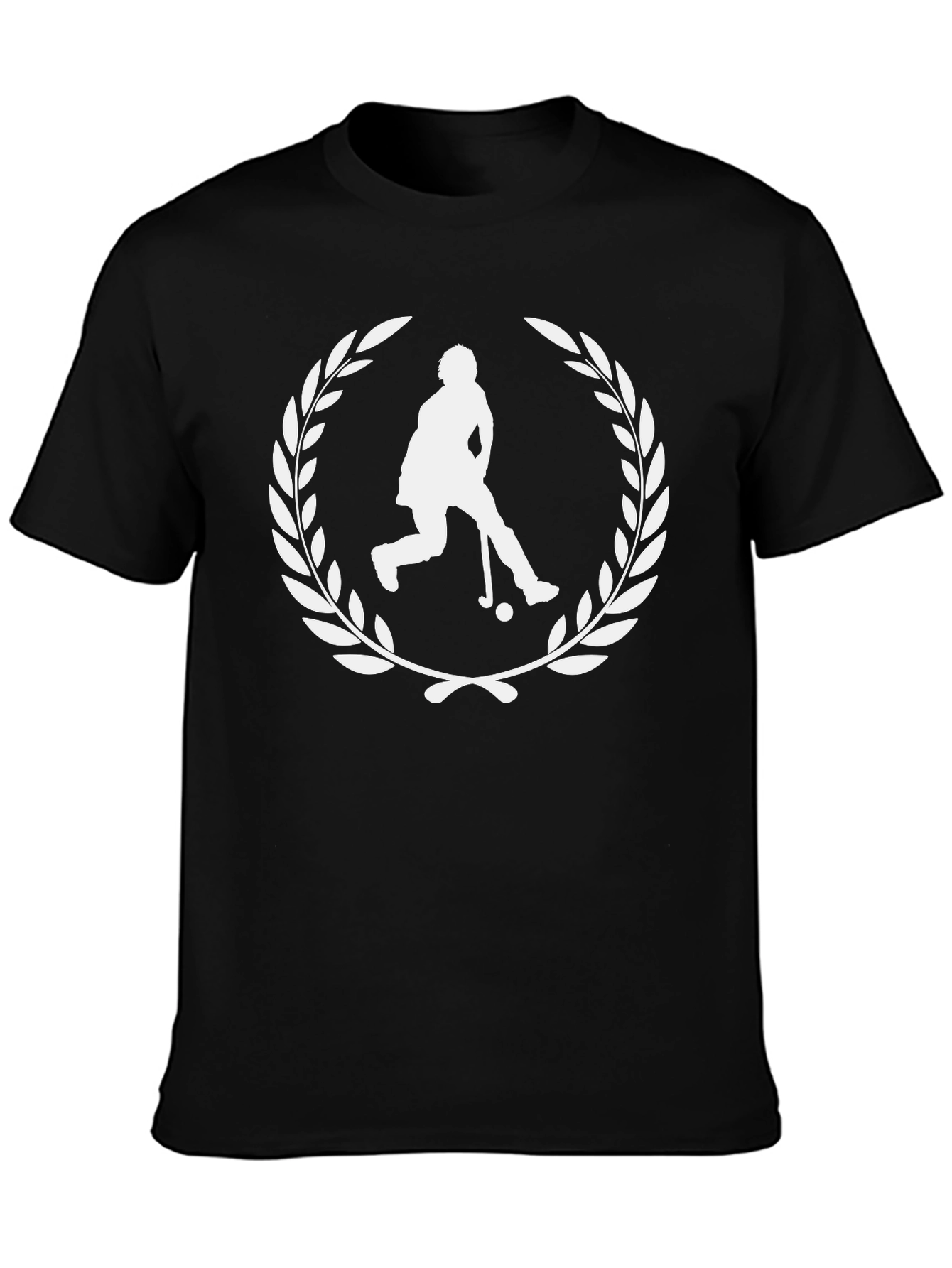 Hockey Player Laurel Wreath Graphic Tee - Black