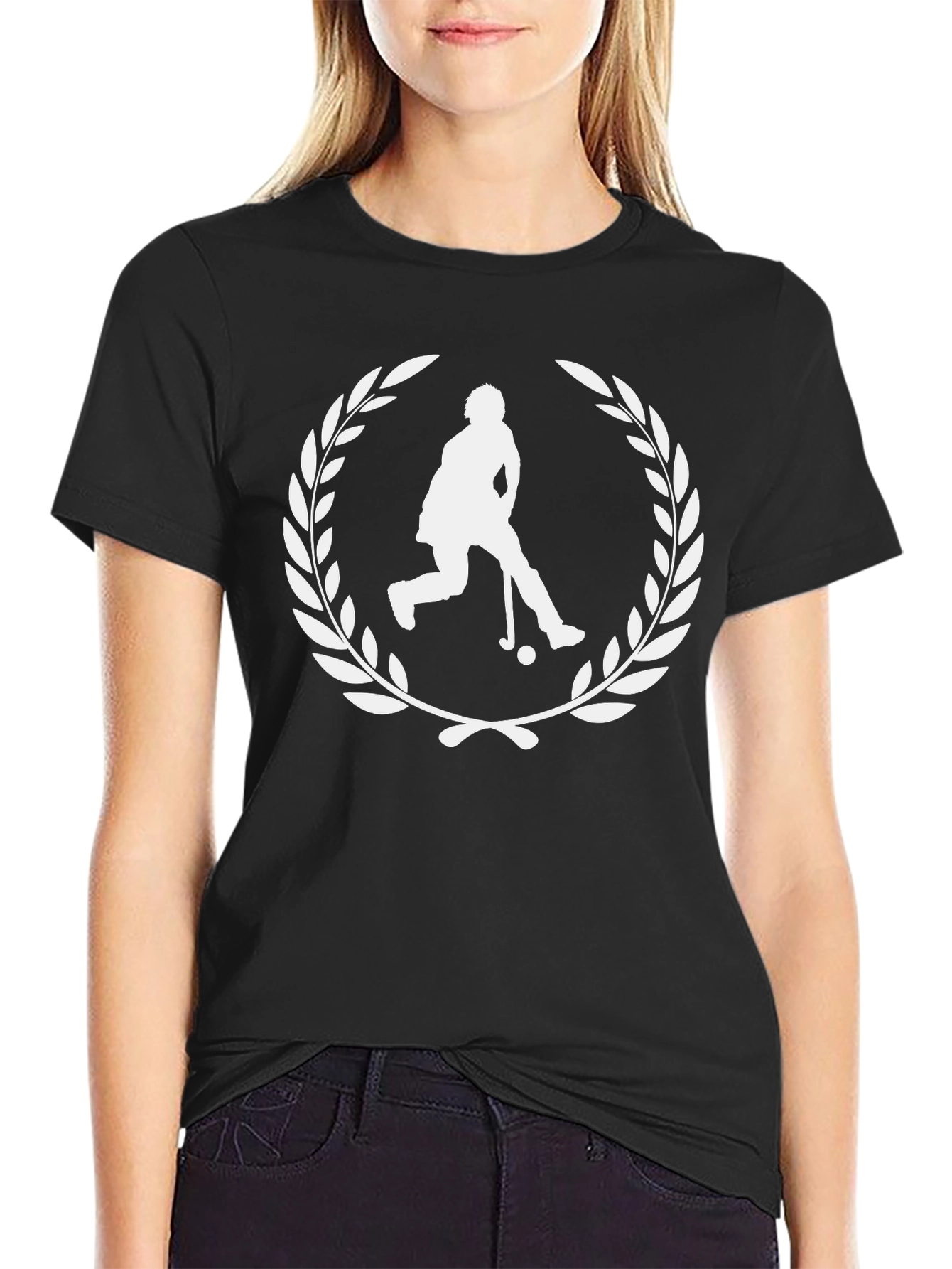 Hockey Player Laurel Wreath Graphic Tee - Black