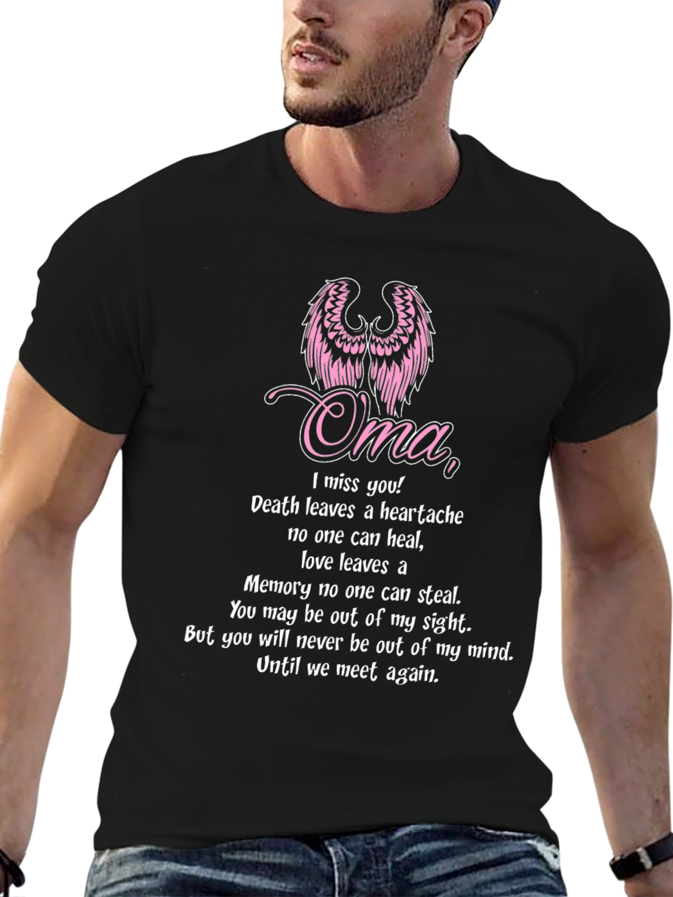 Oma Memorial T-Shirt - Miss You Angel Wings