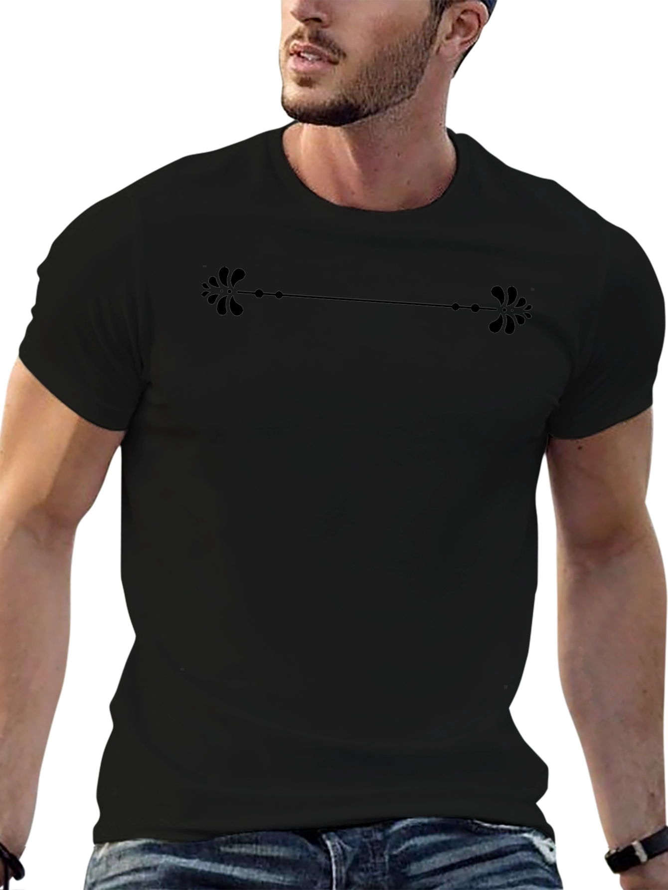 Elegant Floral Divider Black T-Shirt