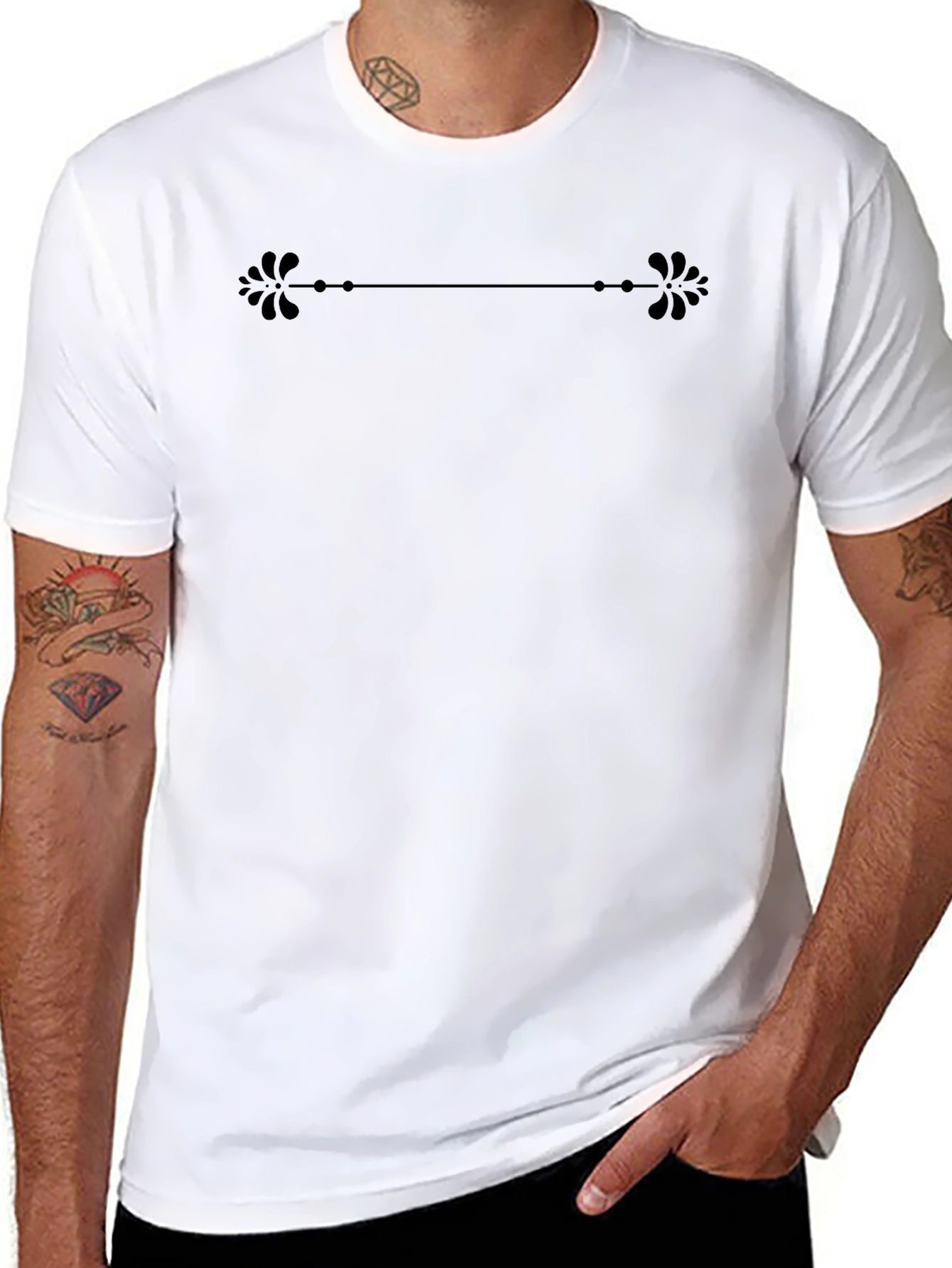 Elegant Floral Divider Black T-Shirt