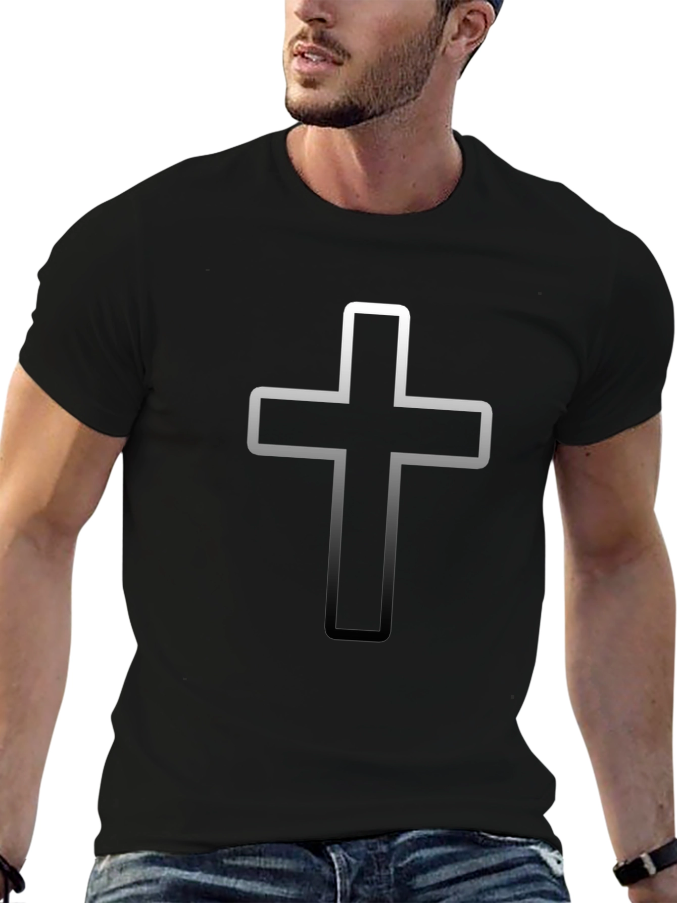 Mens Black Christian Cross Graphic T-Shirt