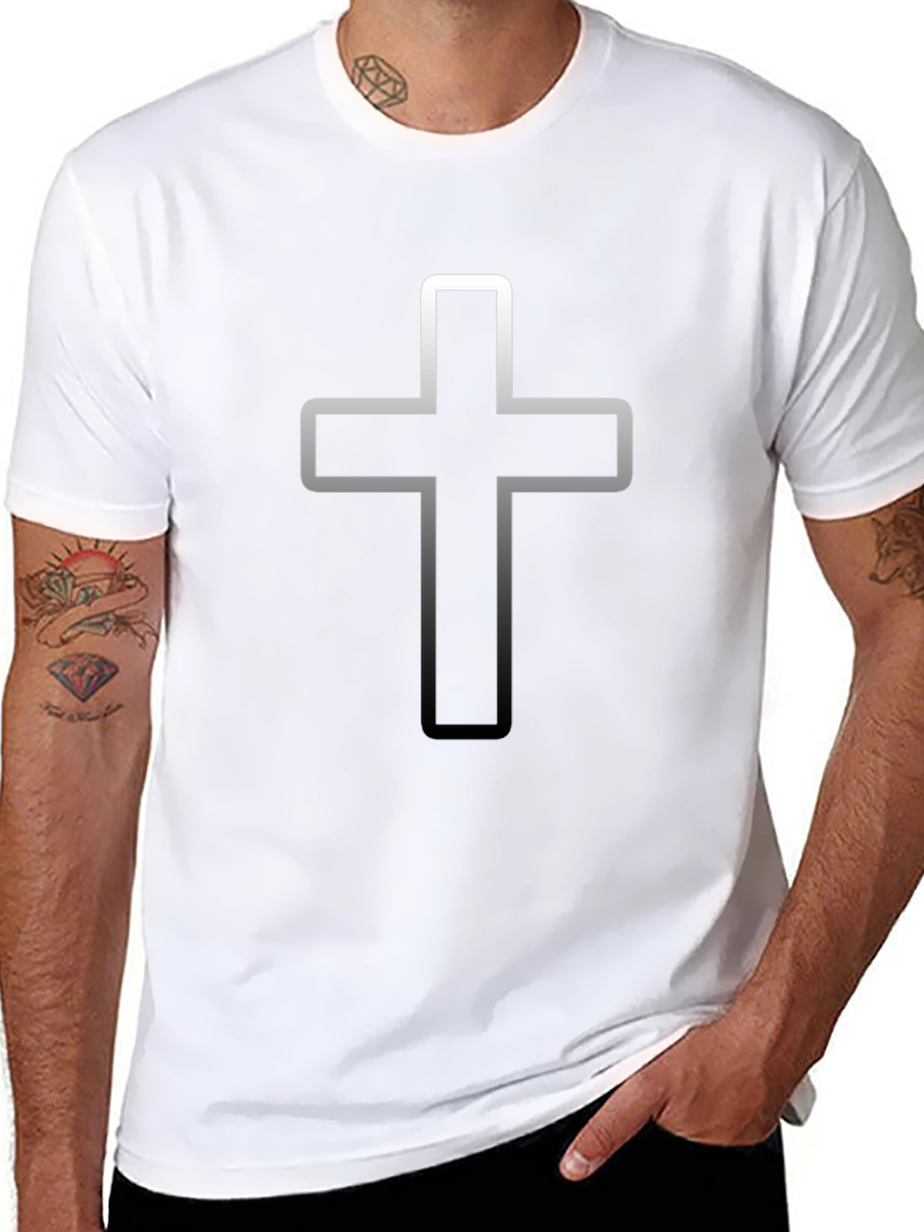 Mens Black Christian Cross Graphic T-Shirt