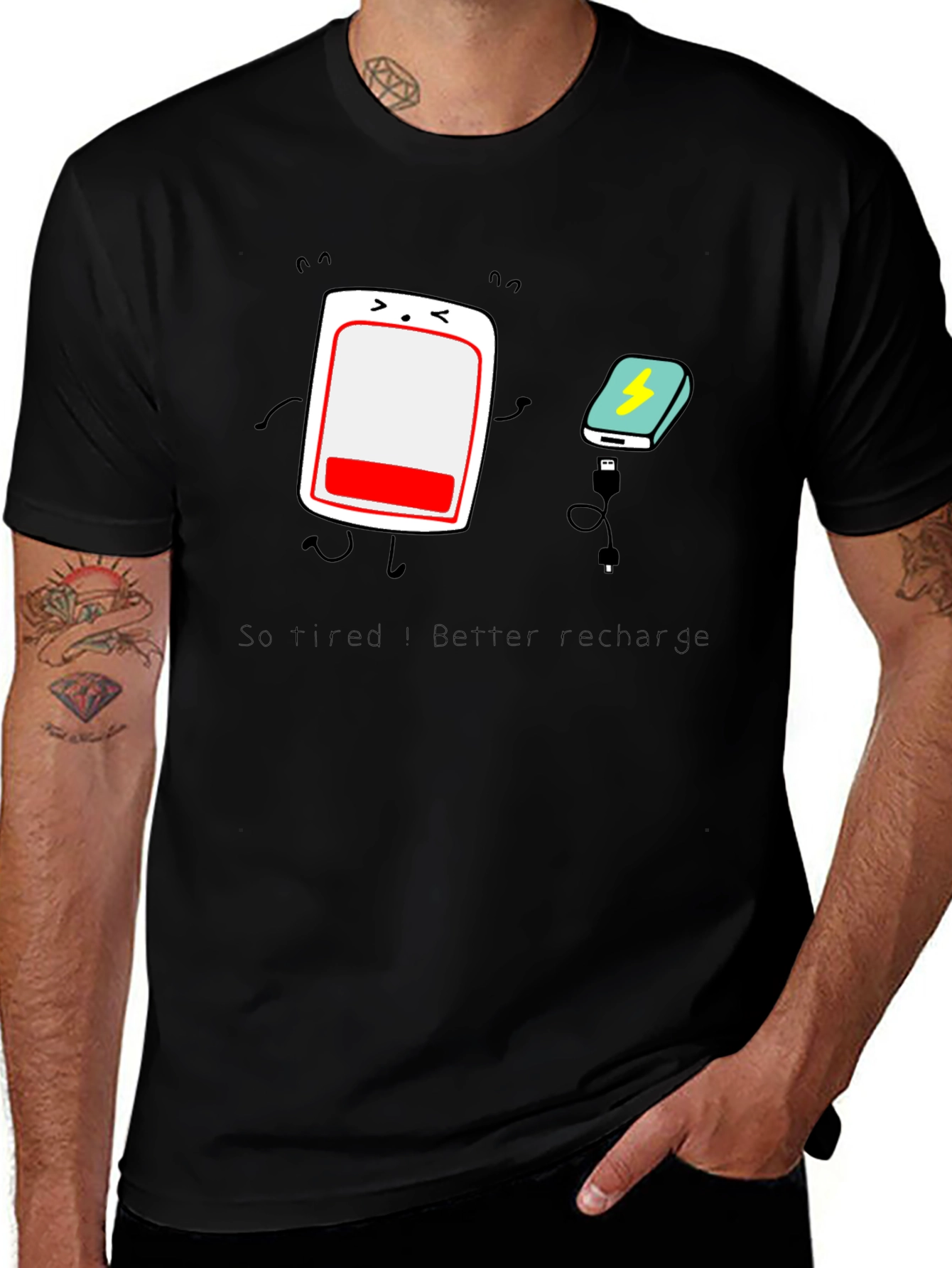 Tired Battery Recharge Graphic T-Shirt - Unisex