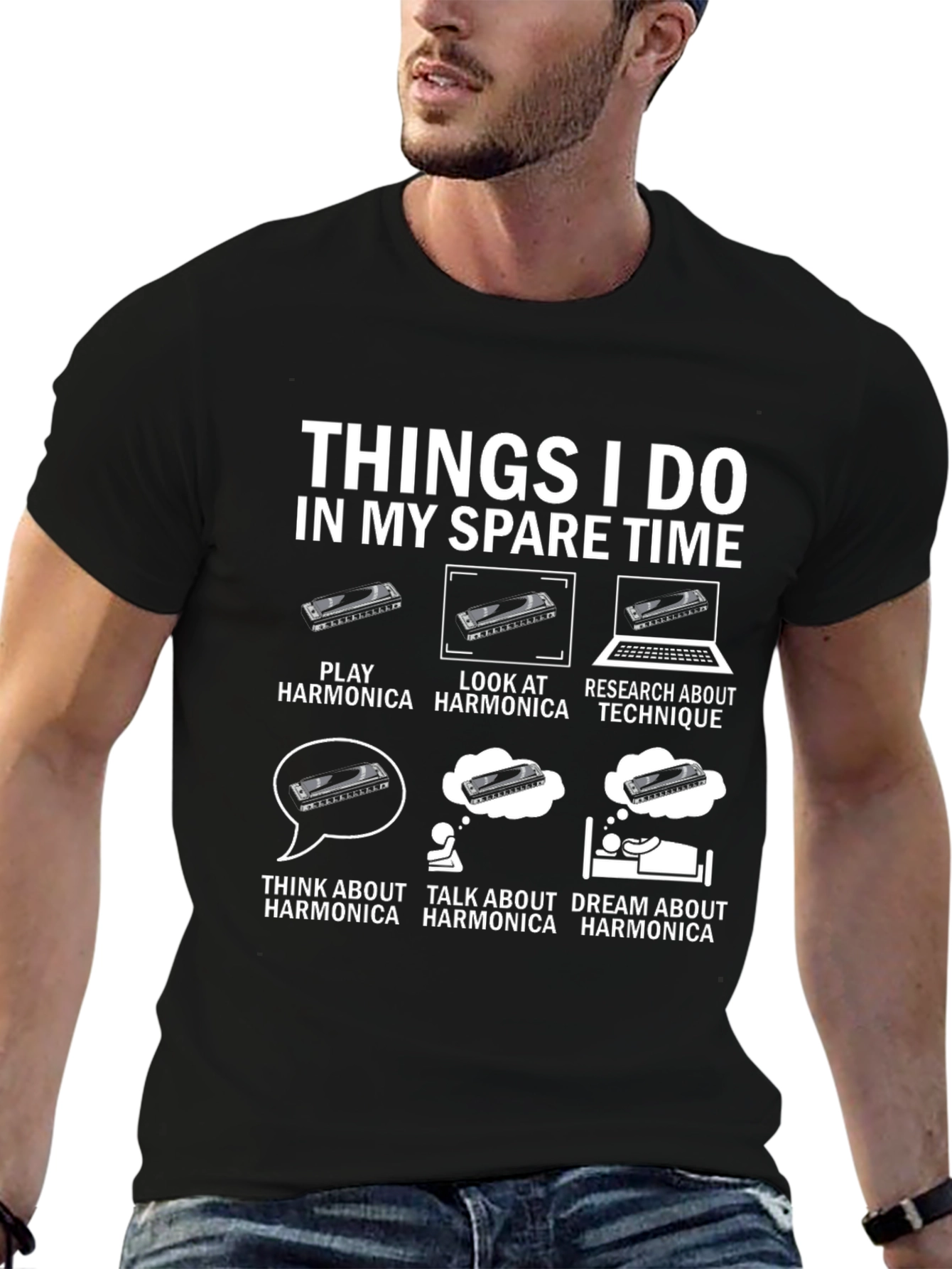 Harmonica Lover T-Shirt: Spare Time Harmonica Design