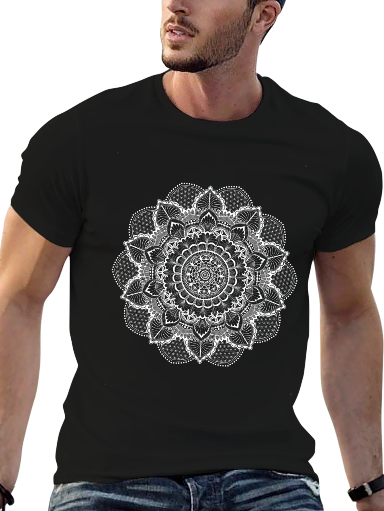 Mens Black Mandala Graphic Tee