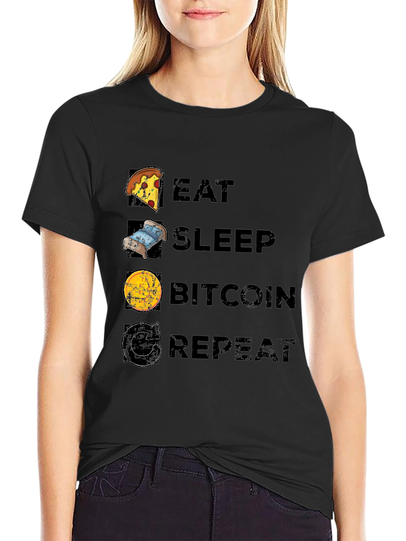 Eat Sleep Bitcoin Repeat Black T-Shirt
