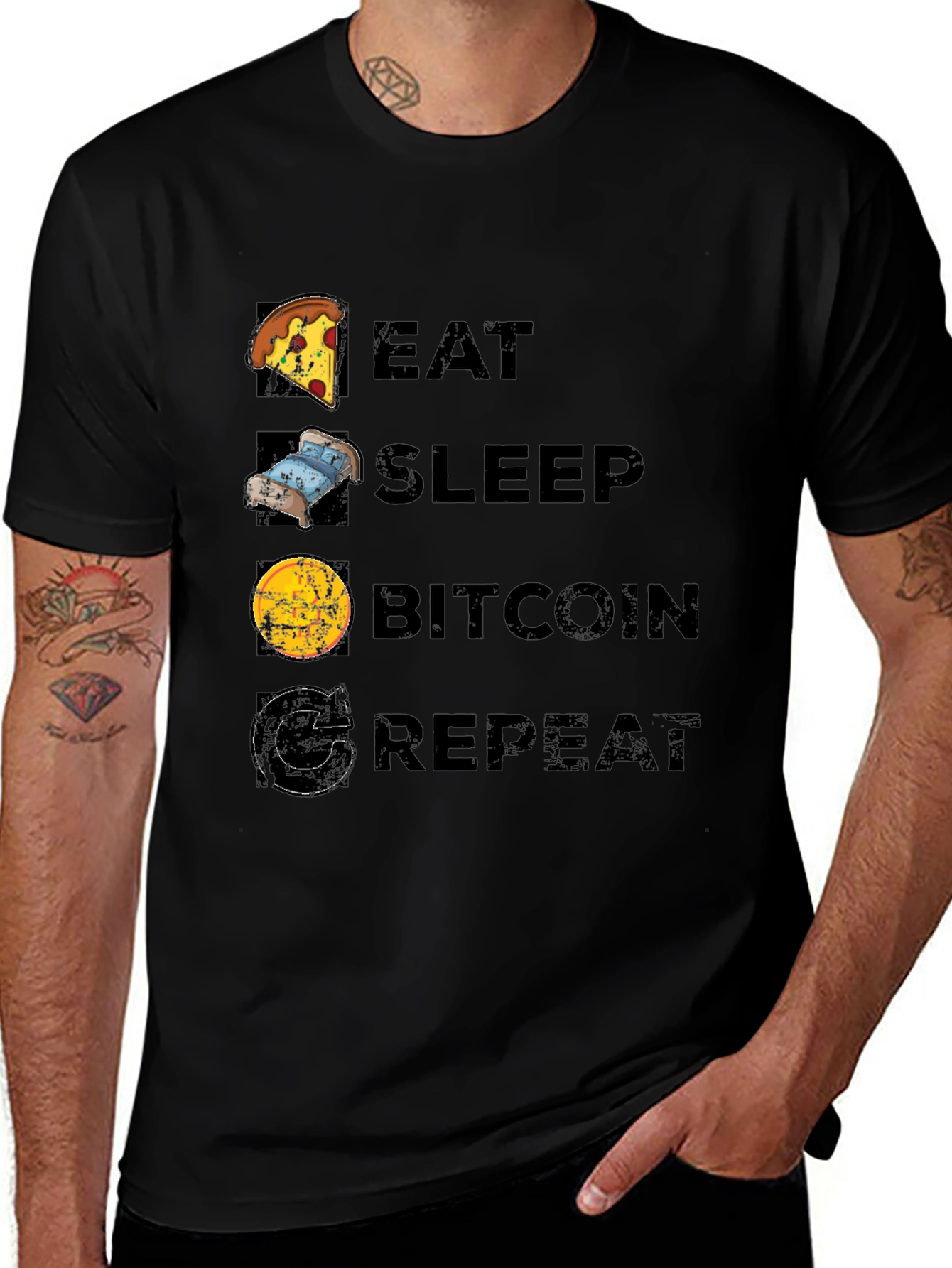 Eat Sleep Bitcoin Repeat Black T-Shirt