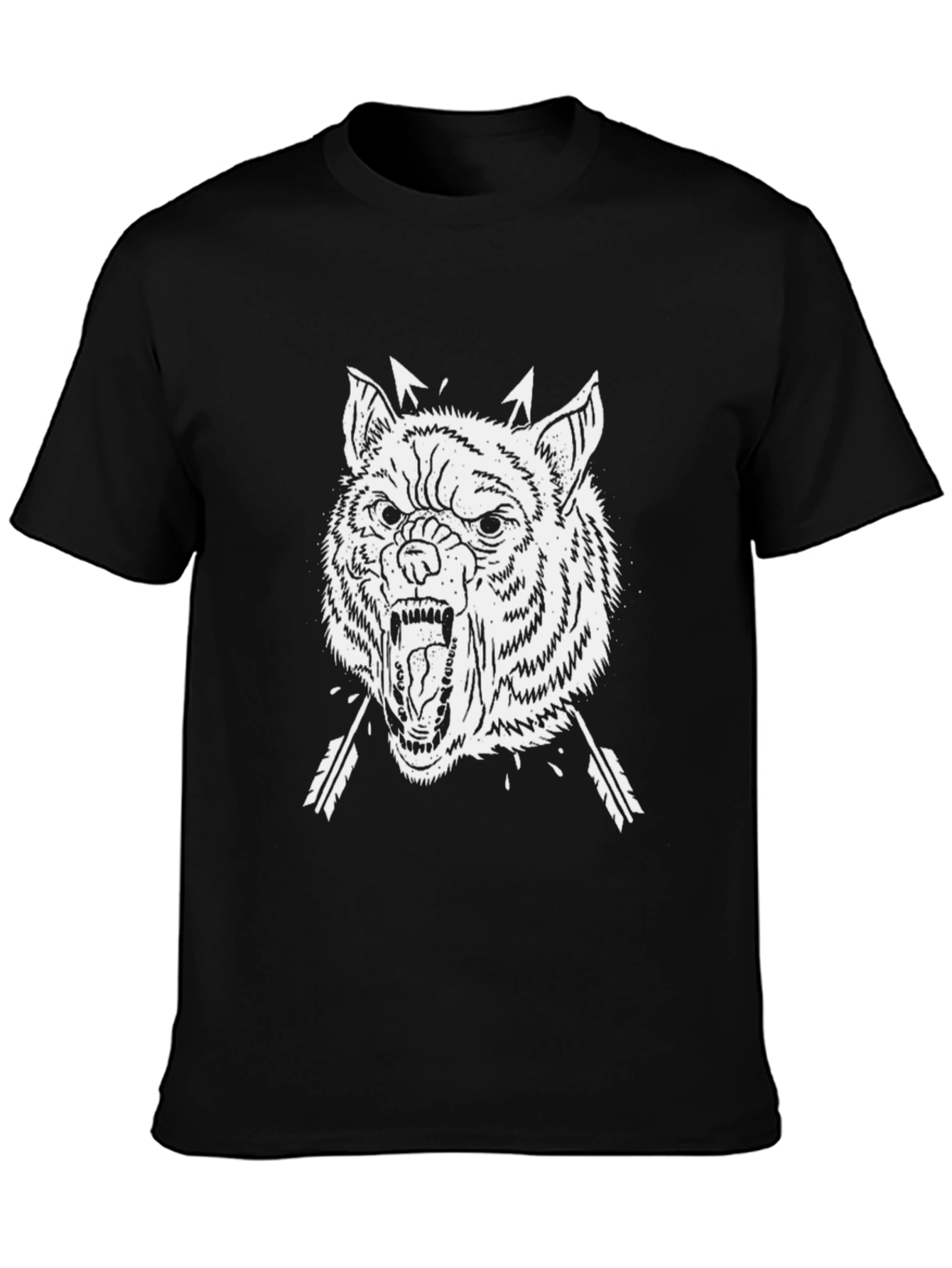 Mens Black T-Shirt with Wolf Graphic