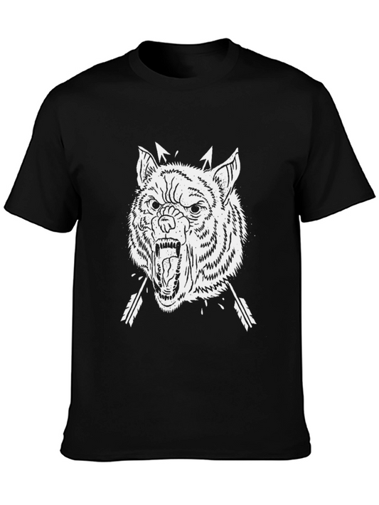 Mens Black T-Shirt with Wolf Graphic