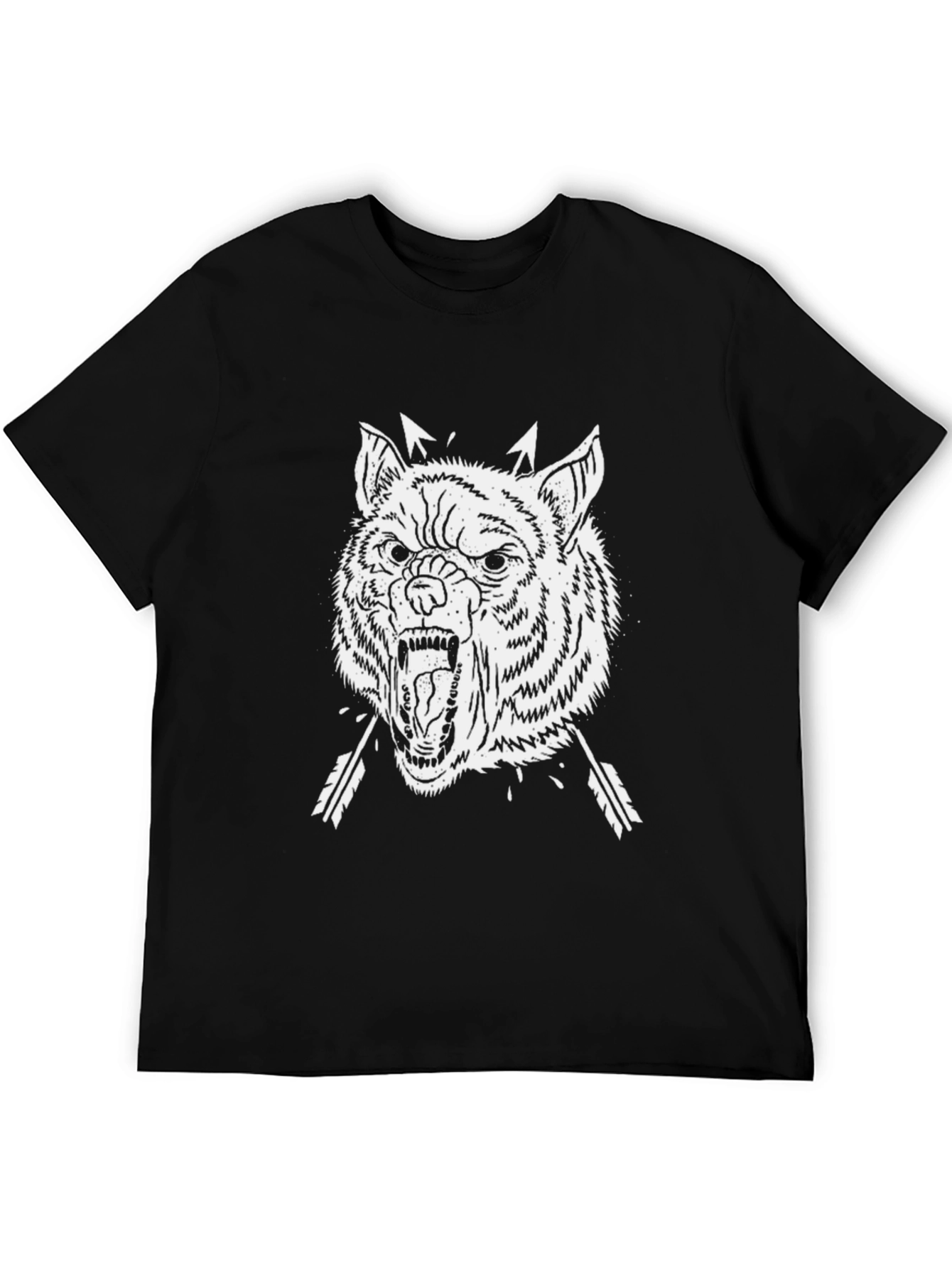 Mens Black T-Shirt with Wolf Graphic
