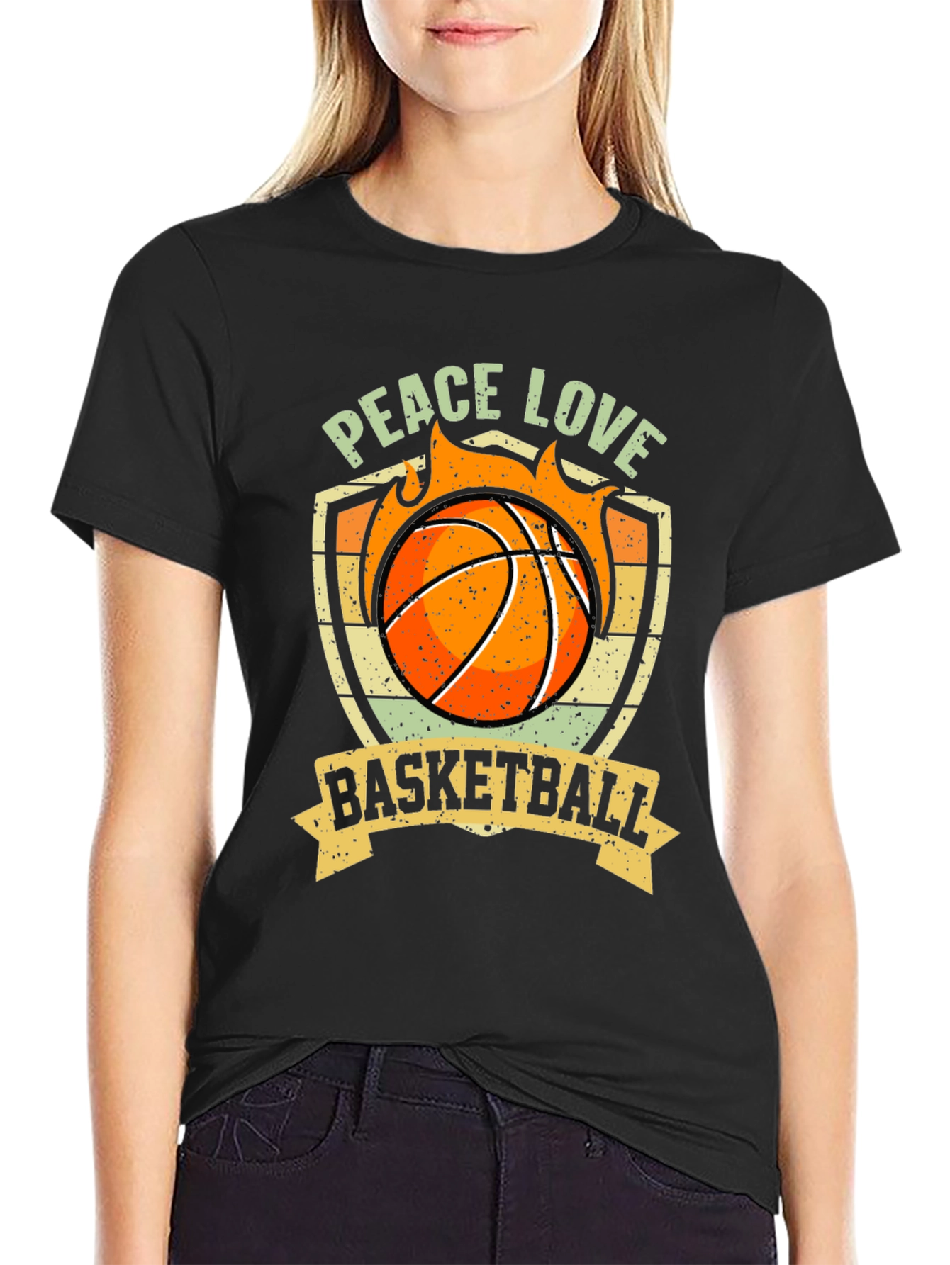Peace Love Basketball Graphic T-Shirt