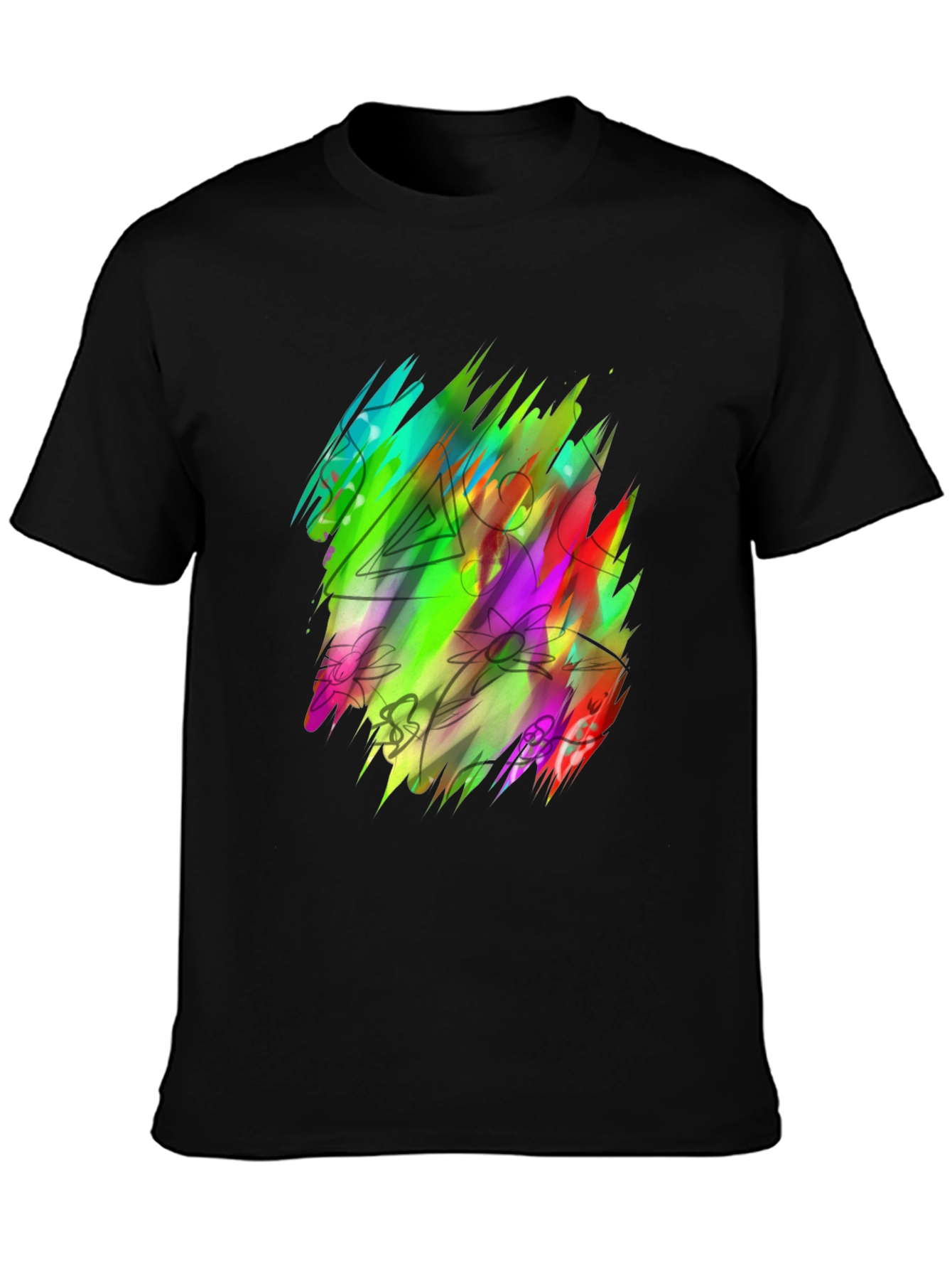 Vibrant Abstract Art Black T-Shirt
