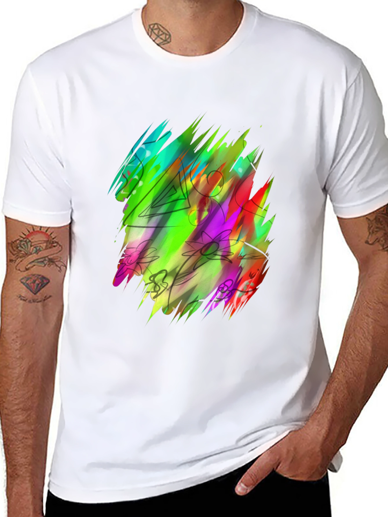 Vibrant Abstract Art Black T-Shirt