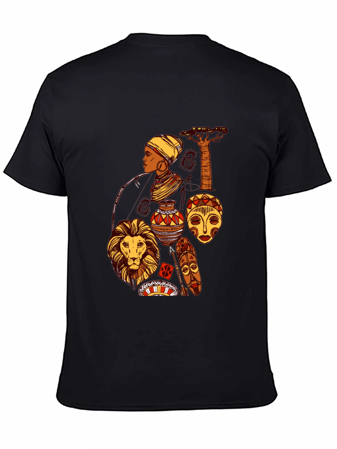 African Culture Graphic Print Black T-Shirt