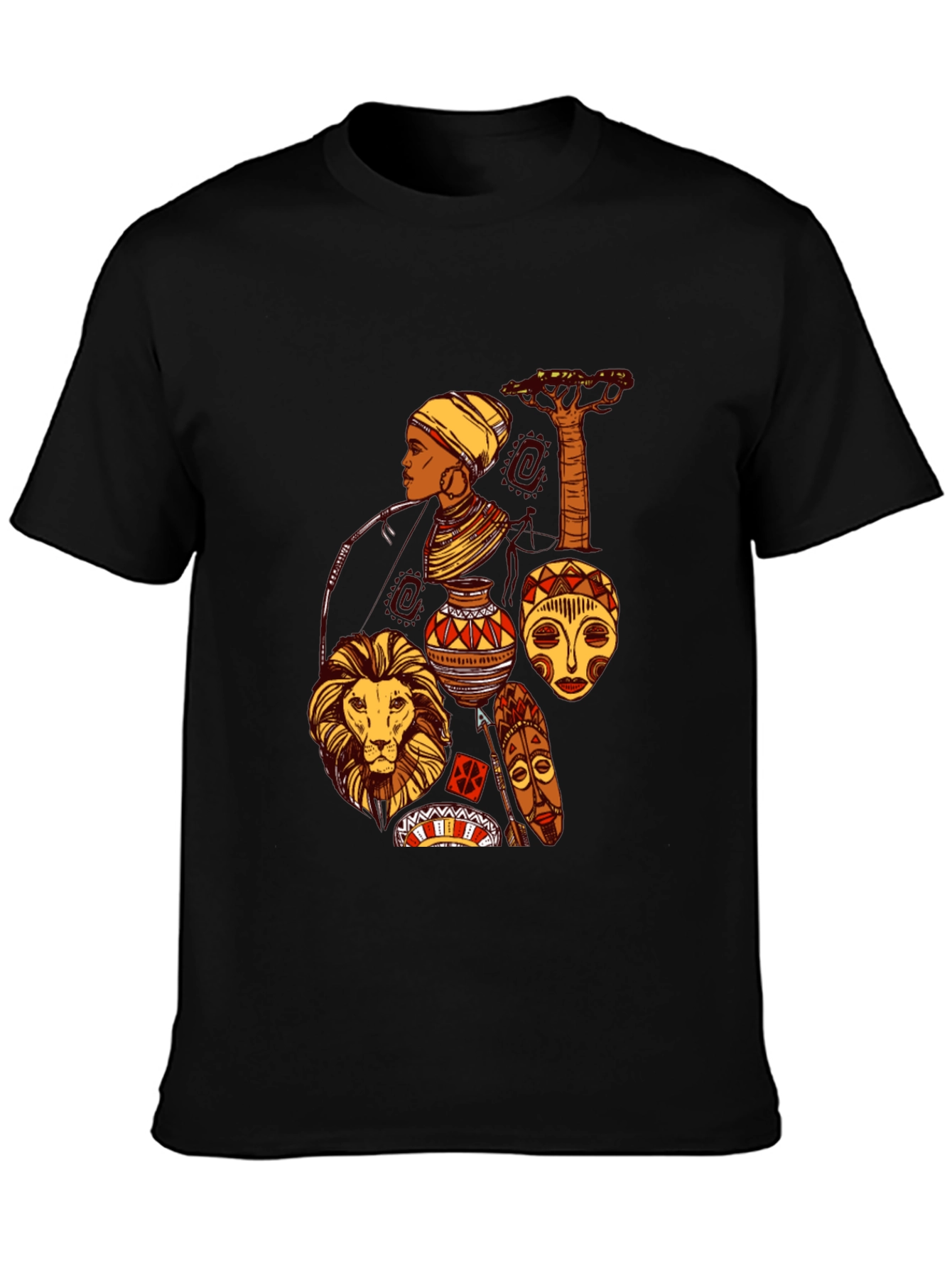 African Culture Graphic Print Black T-Shirt