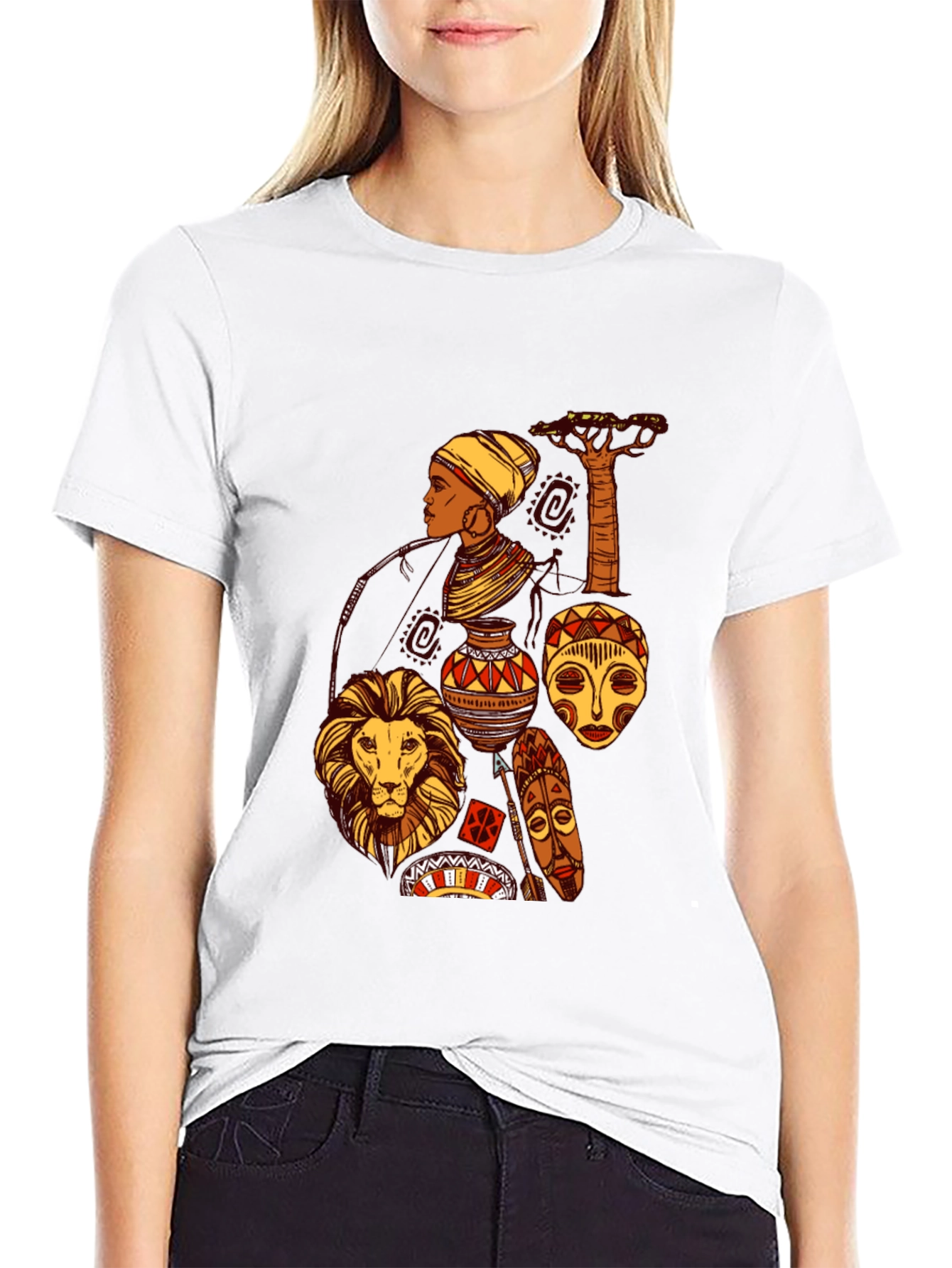 African Culture Graphic Print Black T-Shirt