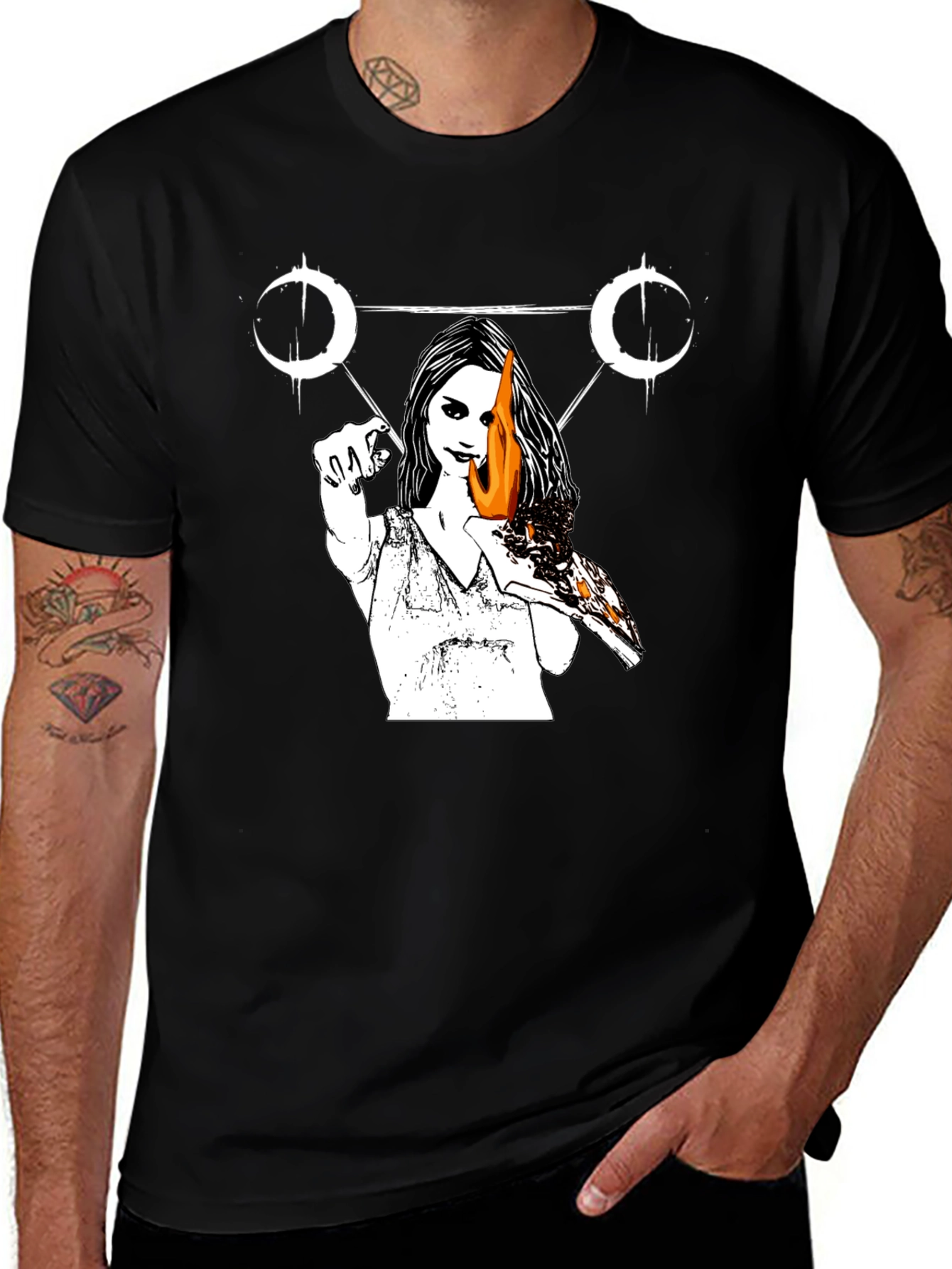 Occult Witchcraft Graphic Print T-Shirt - Black