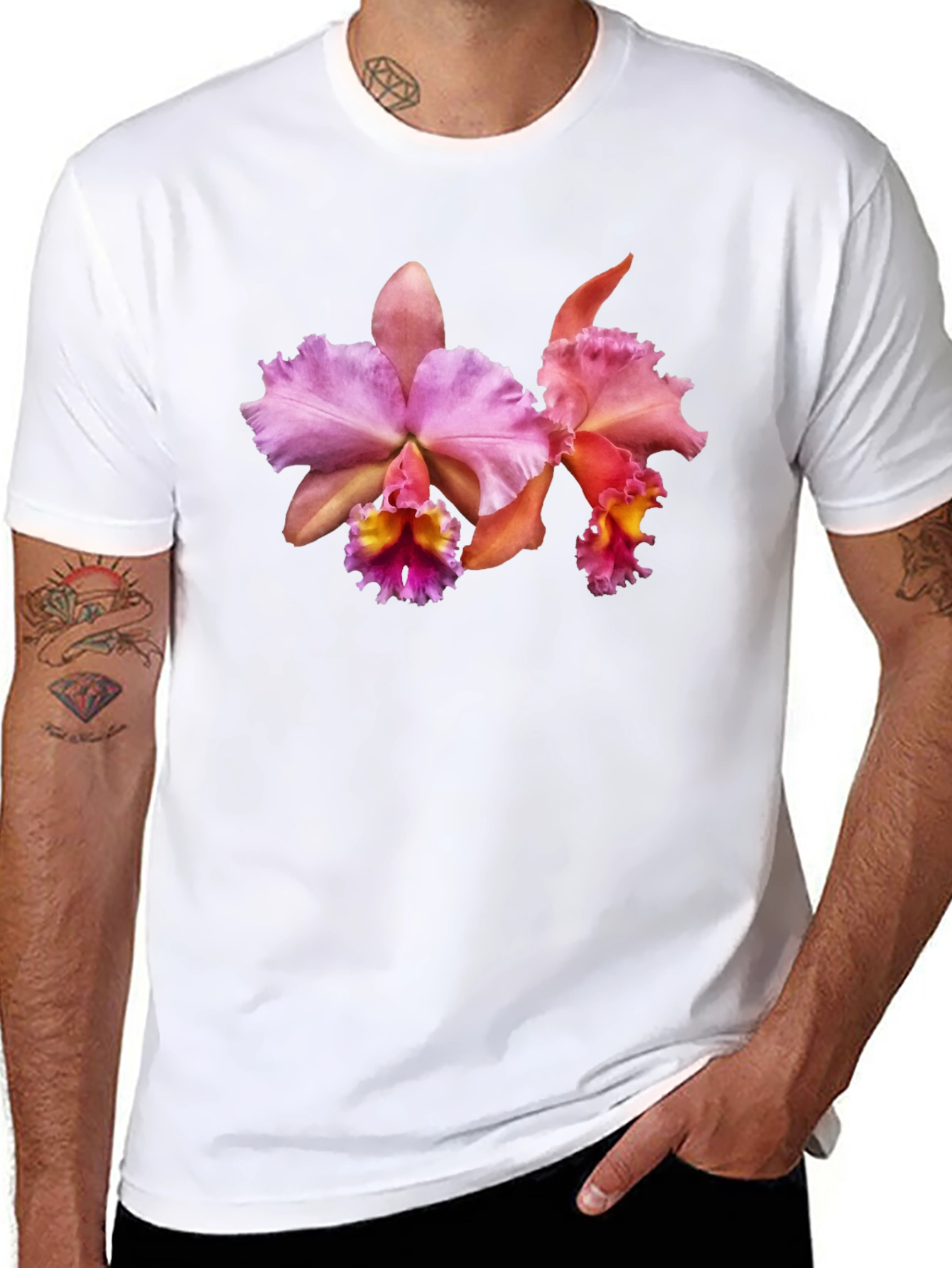 Floral Print T-Shirt - Pink Orchid Design