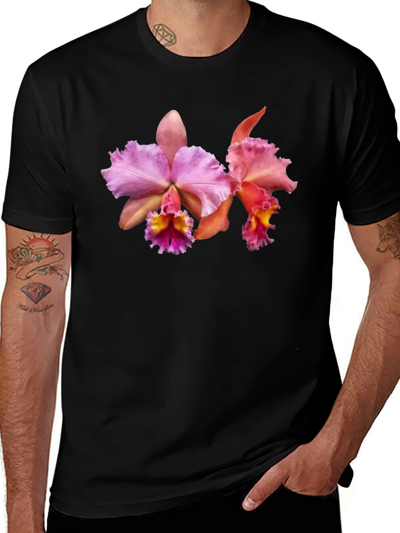 Floral Print T-Shirt - Pink Orchid Design