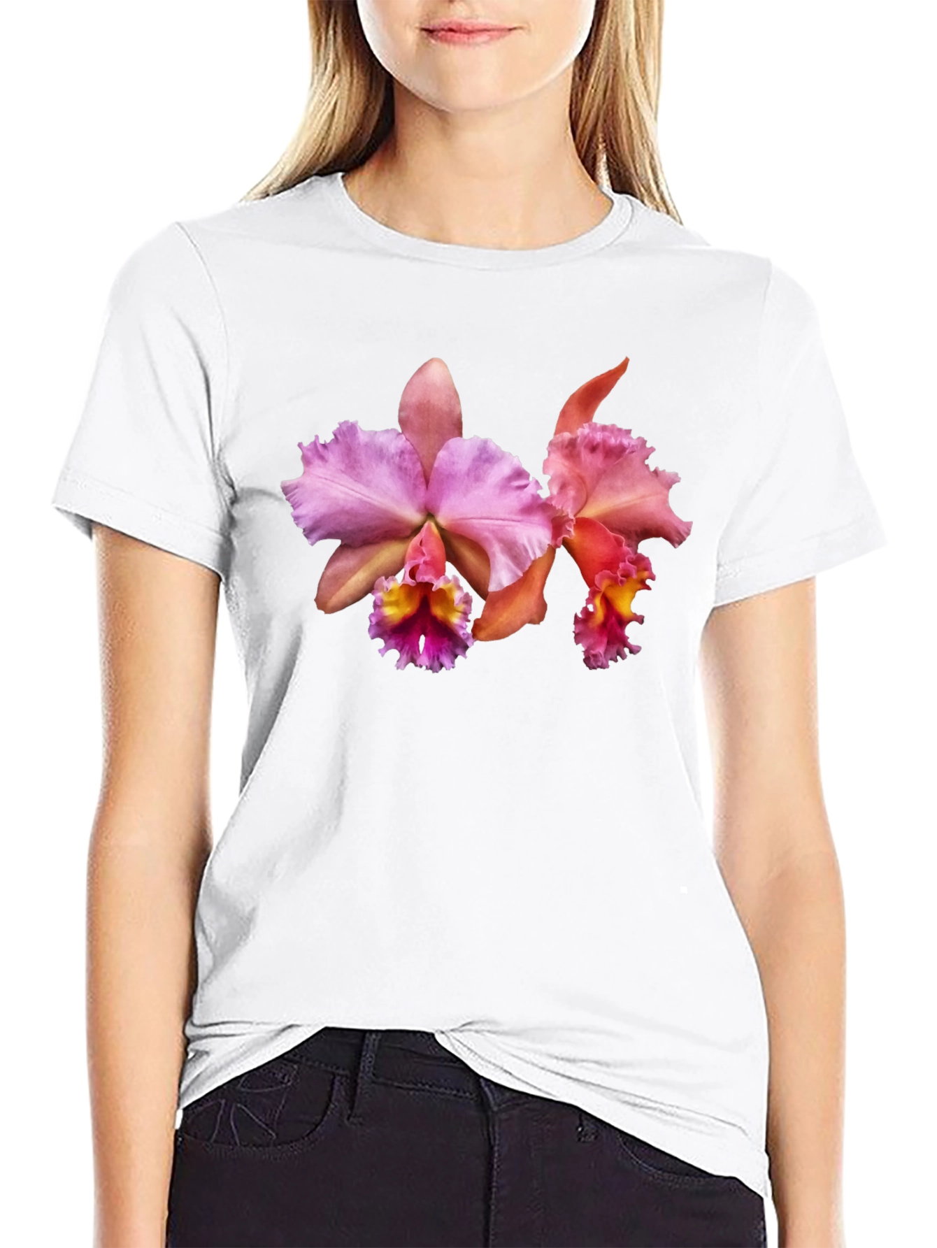 Floral Print T-Shirt - Pink Orchid Design
