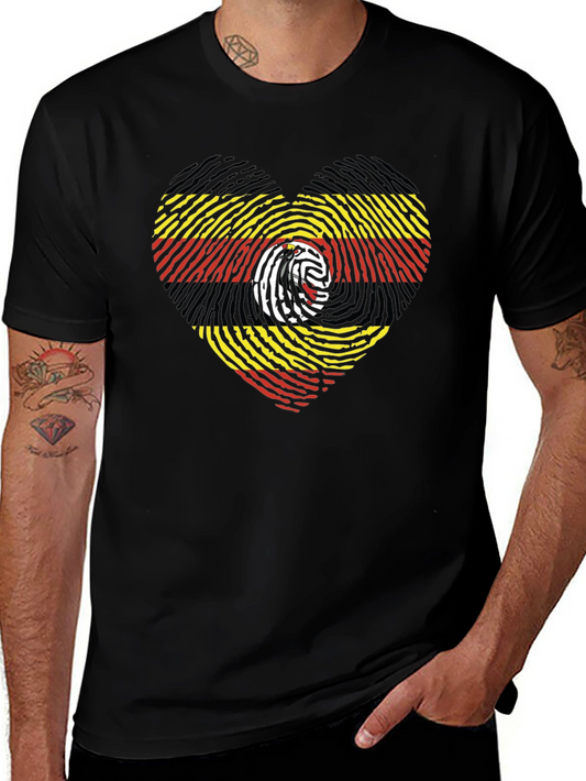 Uganda Flag Fingerprint Heart Graphic Tee