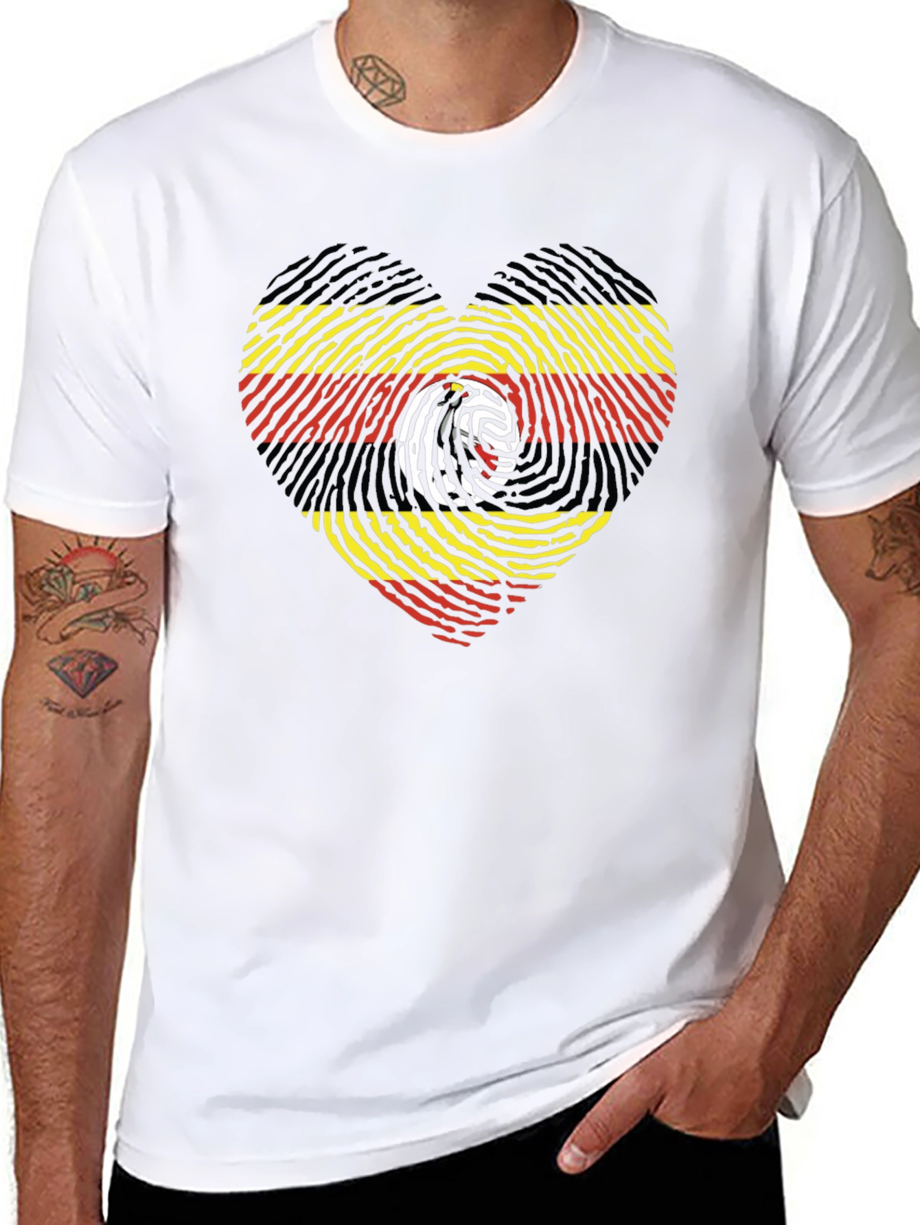 Uganda Flag Fingerprint Heart Graphic Tee