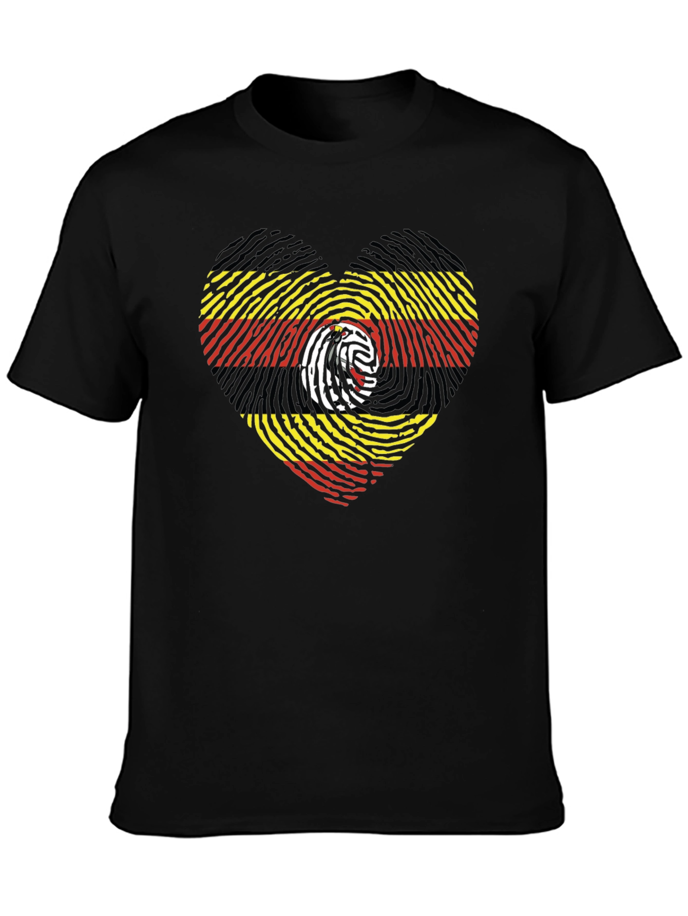 Uganda Flag Fingerprint Heart Graphic Tee