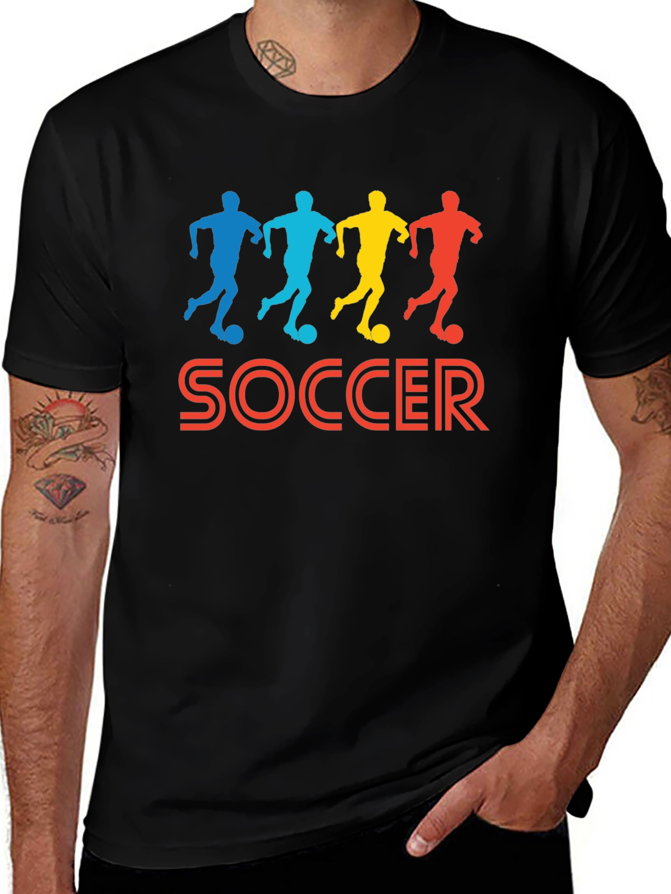 Soccer Player Graphic Tee - Black Cotton T-Shirt