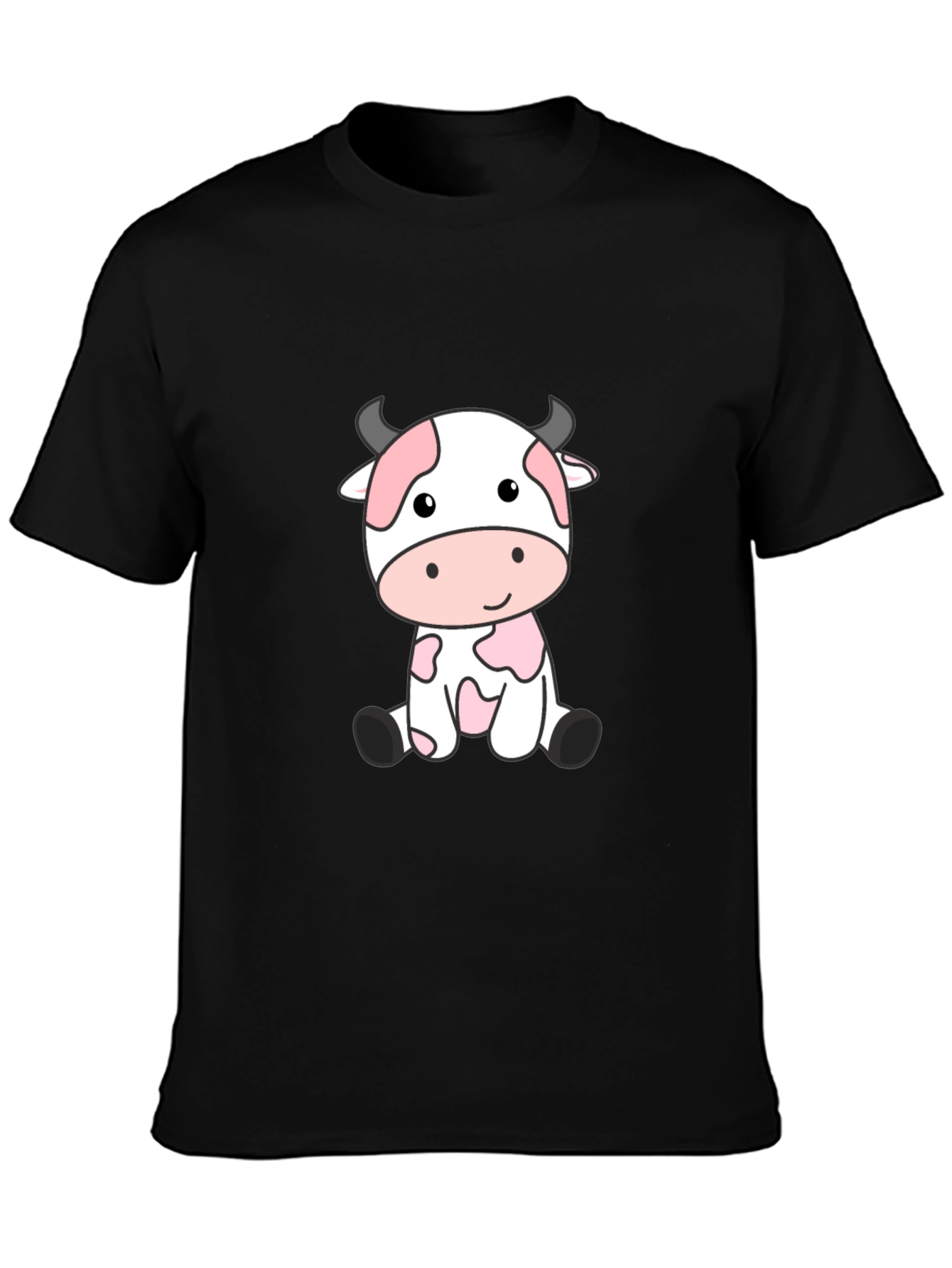 Cute Cartoon Cow Black T-Shirt