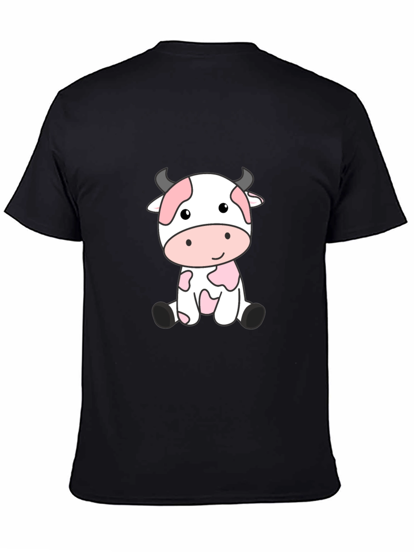 Cute Cartoon Cow Black T-Shirt