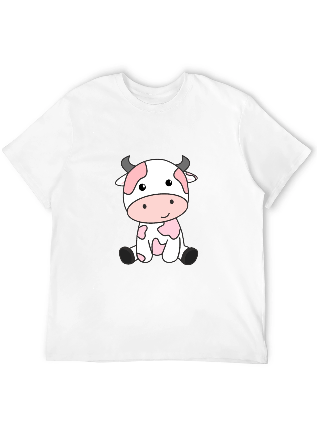 Cute Cartoon Cow Black T-Shirt