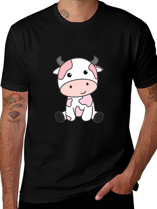 Cute Cartoon Cow Black T-Shirt