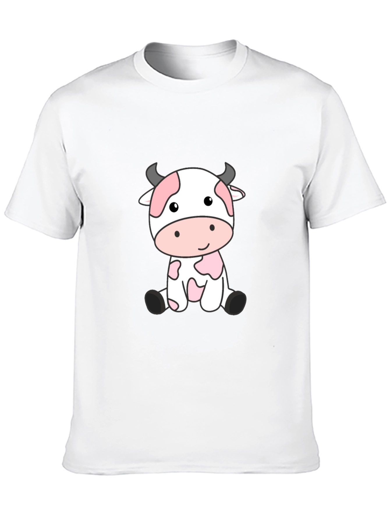 Cute Cartoon Cow Black T-Shirt