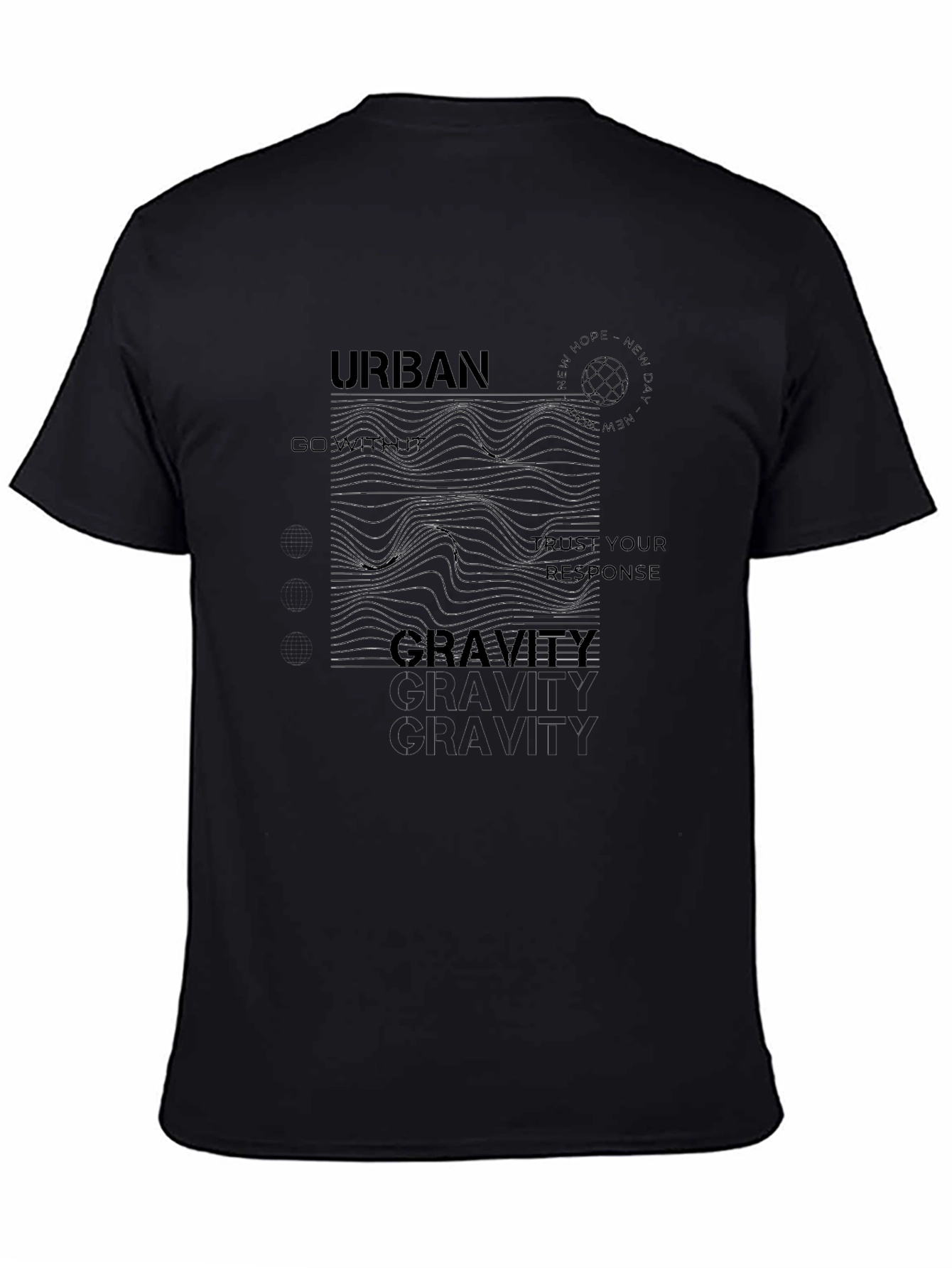 Urban Gravity Black T-Shirt - Modern Graphic Tee