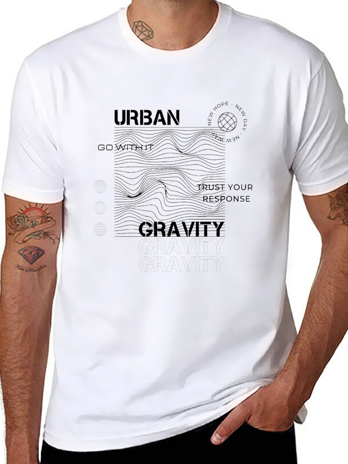 Urban Gravity Black T-Shirt - Modern Graphic Tee