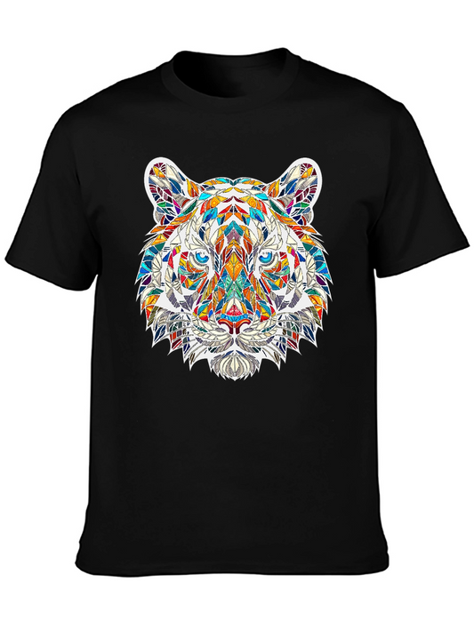 Geometric Tiger Print Black T-Shirt